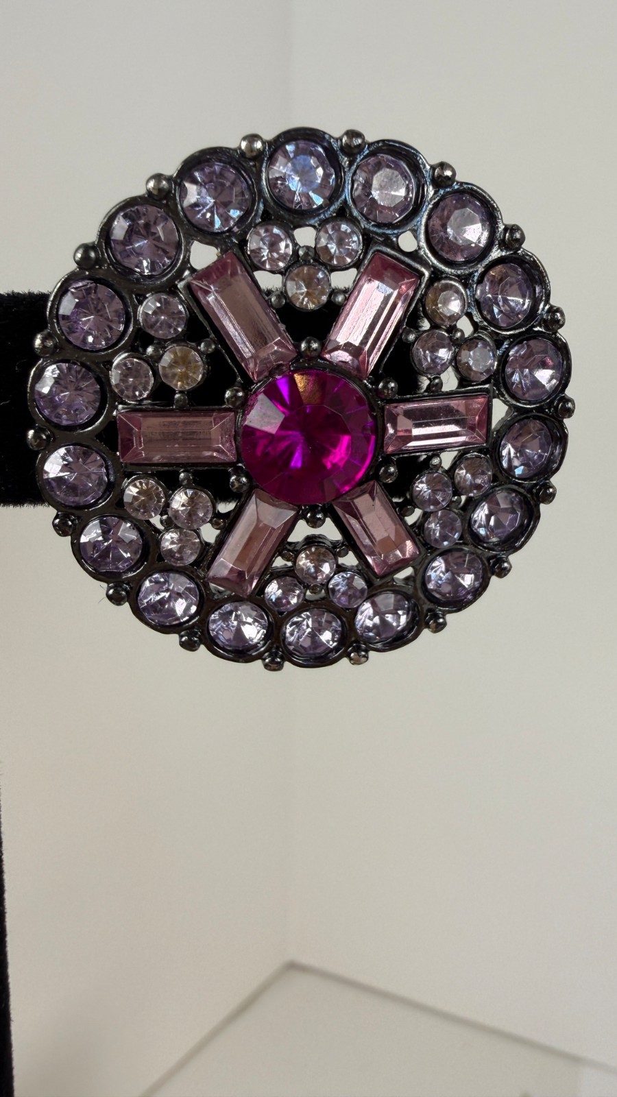 Vintage Gunmetal Pink Glass Rhinestone Statement Stud Earrings