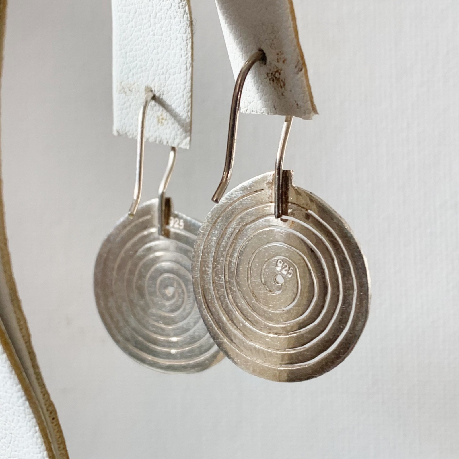 Vintage Circle Spiral Design Sterling Silver Dangle Earrings 925 Geometric 1.53″