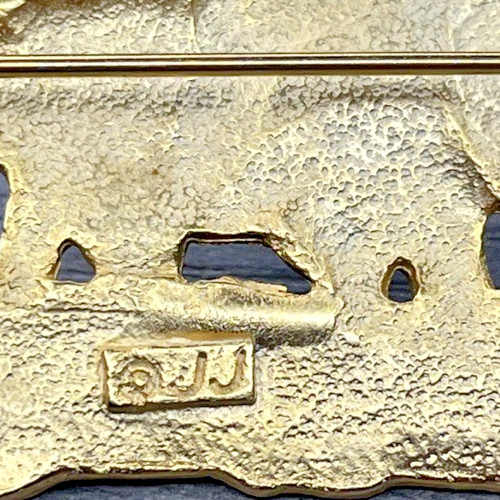 Vintage Huge JJ Jonette Elephant Family Walk Palms Safari Pin Brooch Gold Tone