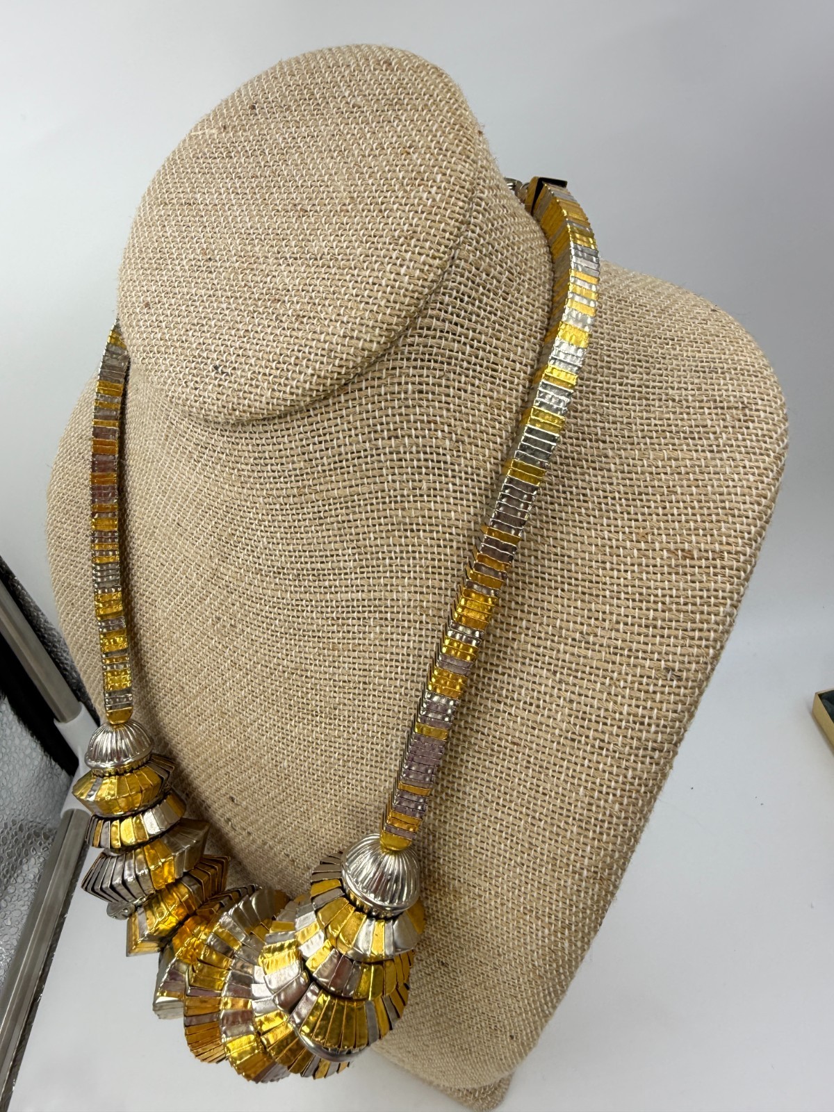 Vintage Necklace Mixed Metal Chunky Statement Coil Industrial Chic 21 inches