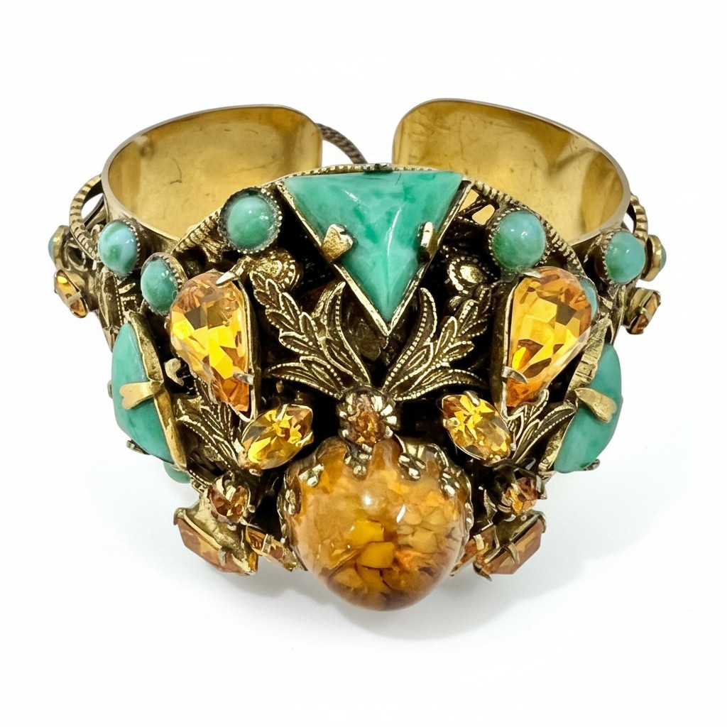 Vintage Art Nouveau Gripoix Poured Glass Citrine Crystal Jewelry Set