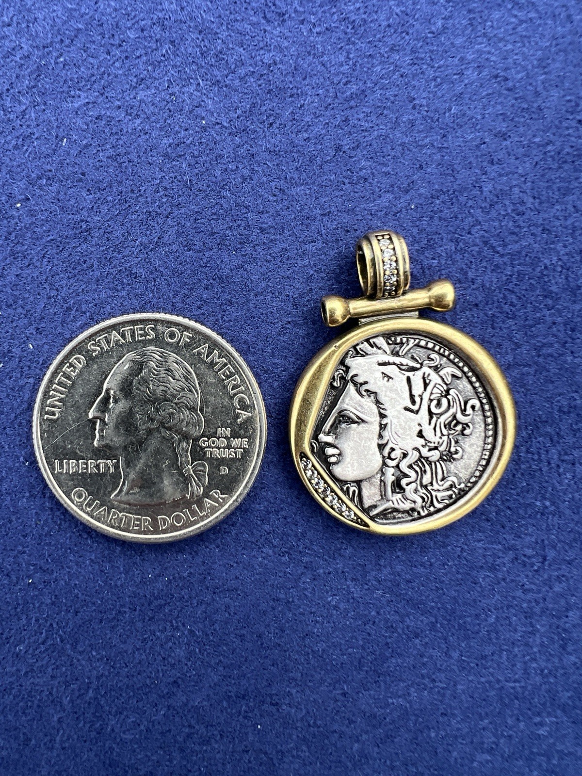 Vintage Style Coin Pendant Gold Tone Roman Goddess Medallion Necklace Charm