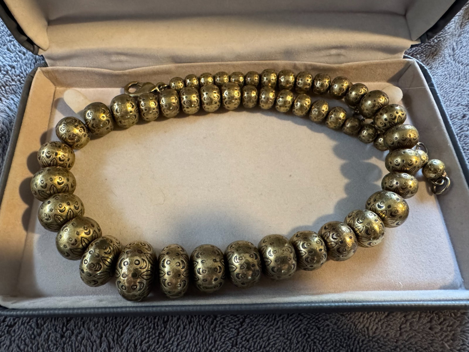 Vintage Coldwater Creek Gold-Toned Metal Graduated Beads Strand Necklace w/ Case