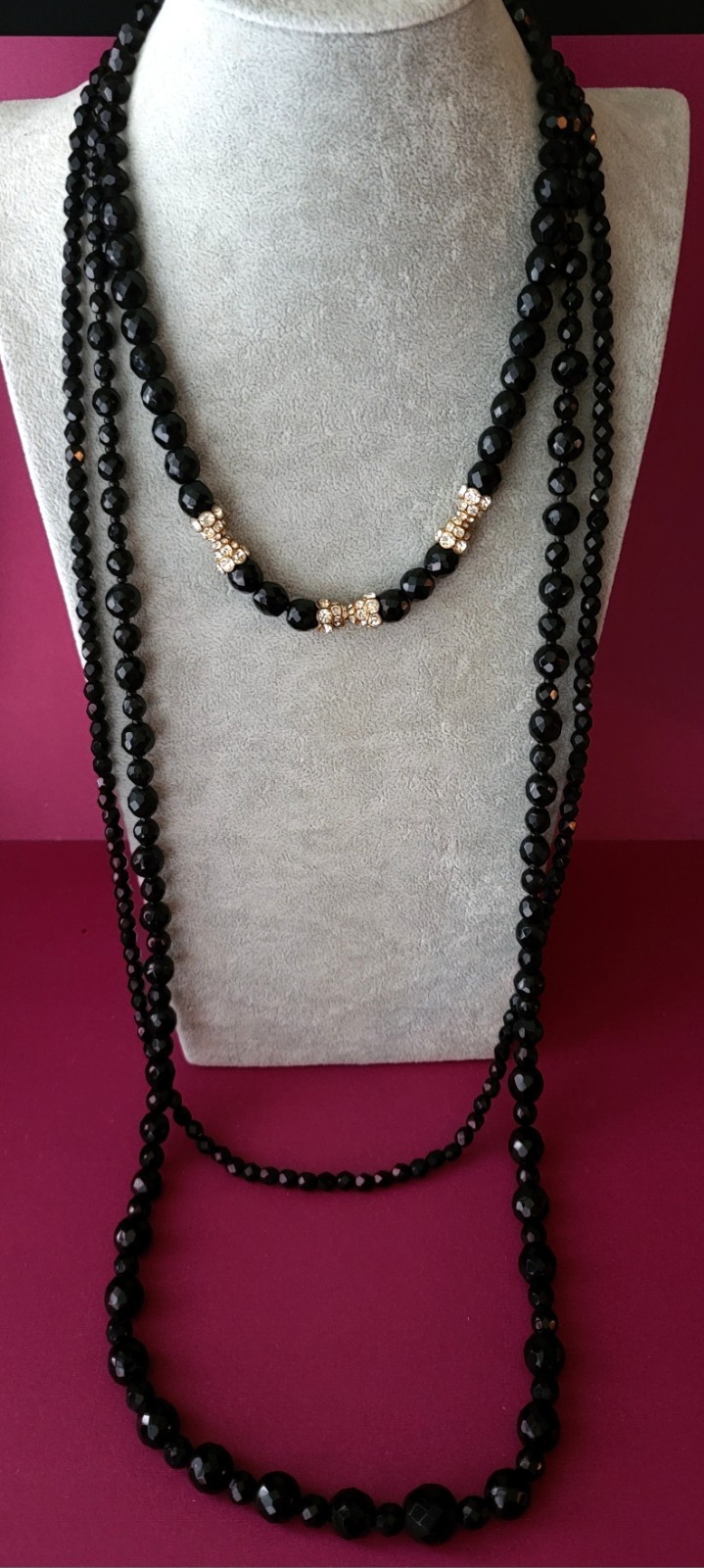 Vintage Faceted Black Glass Necklace Lot of 3
