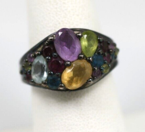 Sterling silver 925 multi color red purple blue multi gemstone ring band size 7