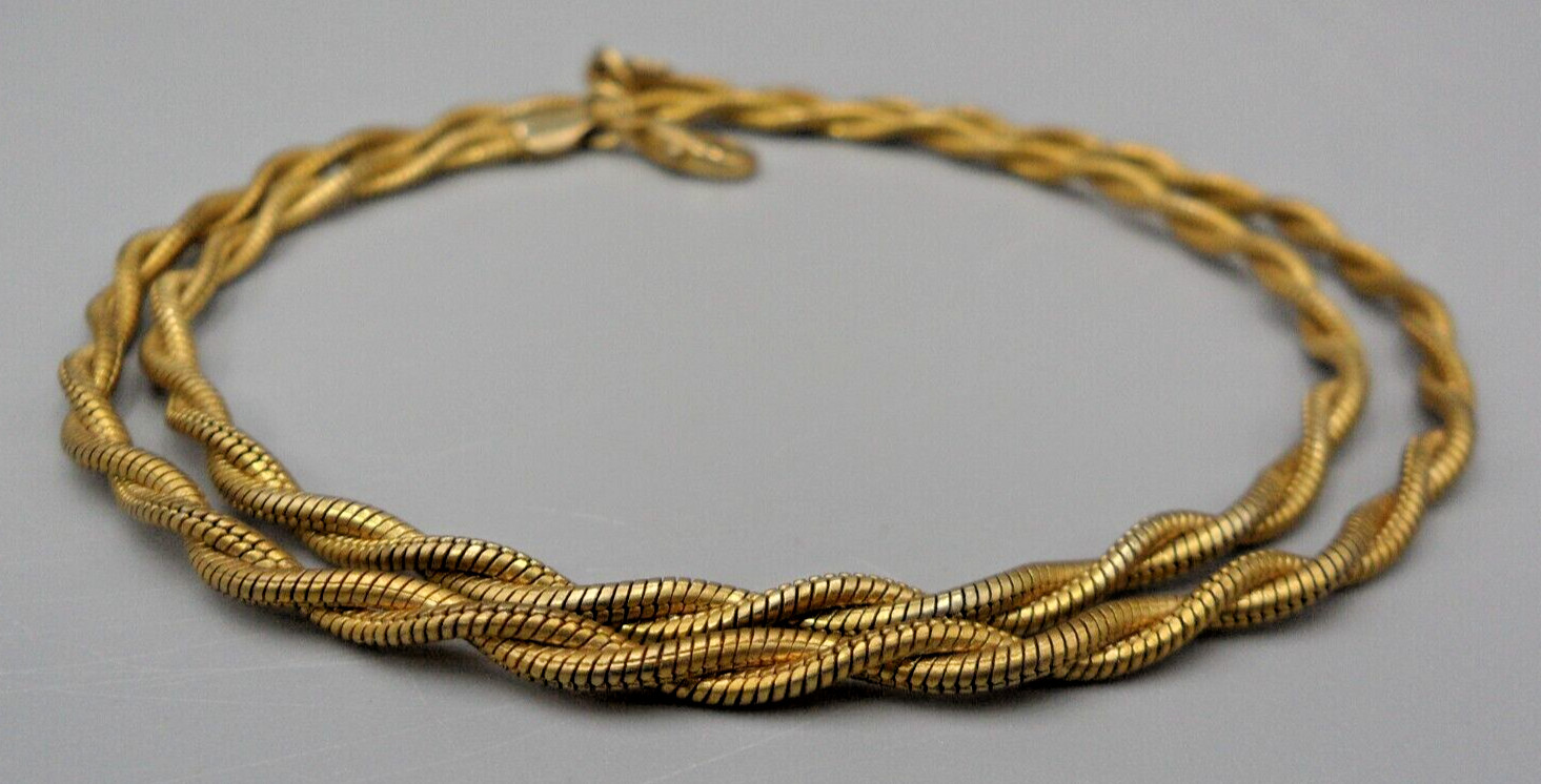 Twisted Double Snake Chain Necklace Specialty Choker Gold Tn 80s Nostalgia 17.5″