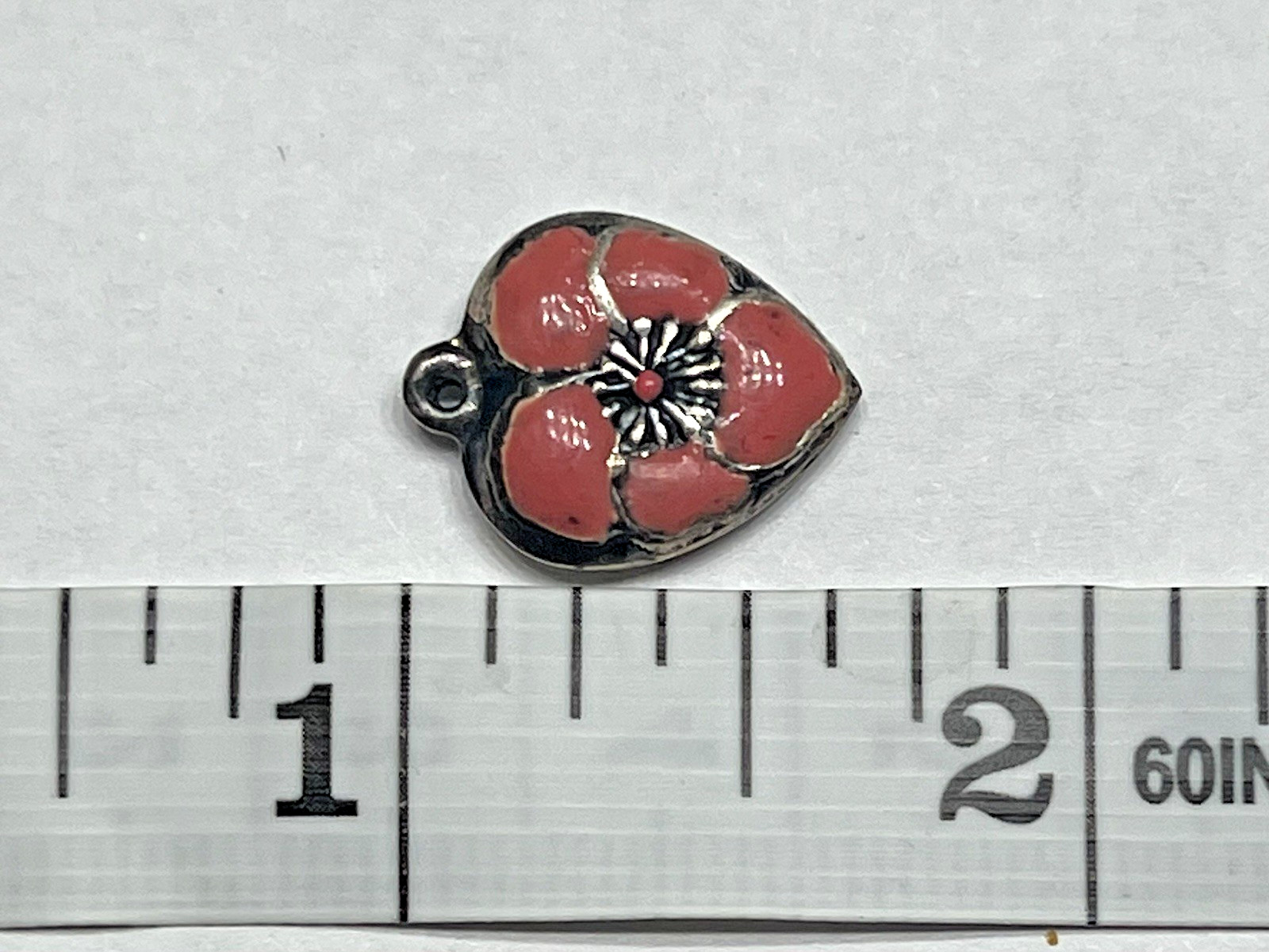 Sterling Silver Heart Flower Charm Puffy Enamel Pansy 925 Vintage Stamped Pink