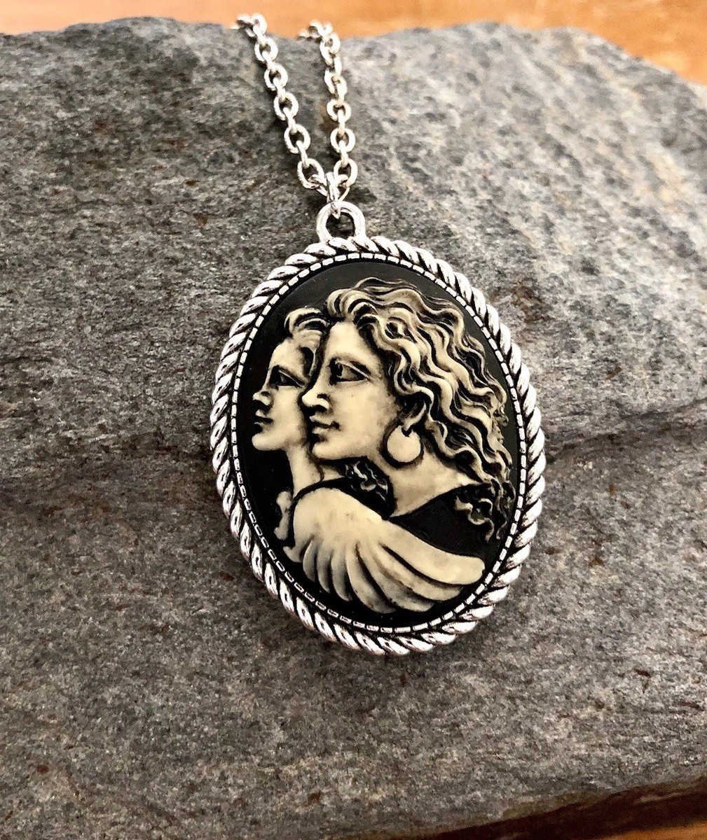 Sisters, Family, Friends, Mother & Daughter Cameo Necklace, Memorial, Angel Wing