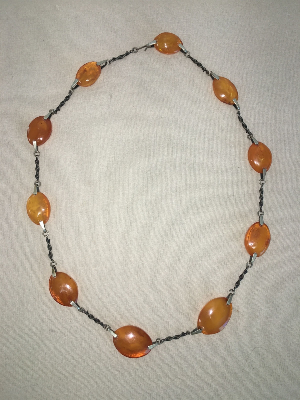 ANTIQUE AMBER NECKLACE BUTTERSCOTCH + SILVER CHAIN STAMPED 9RK