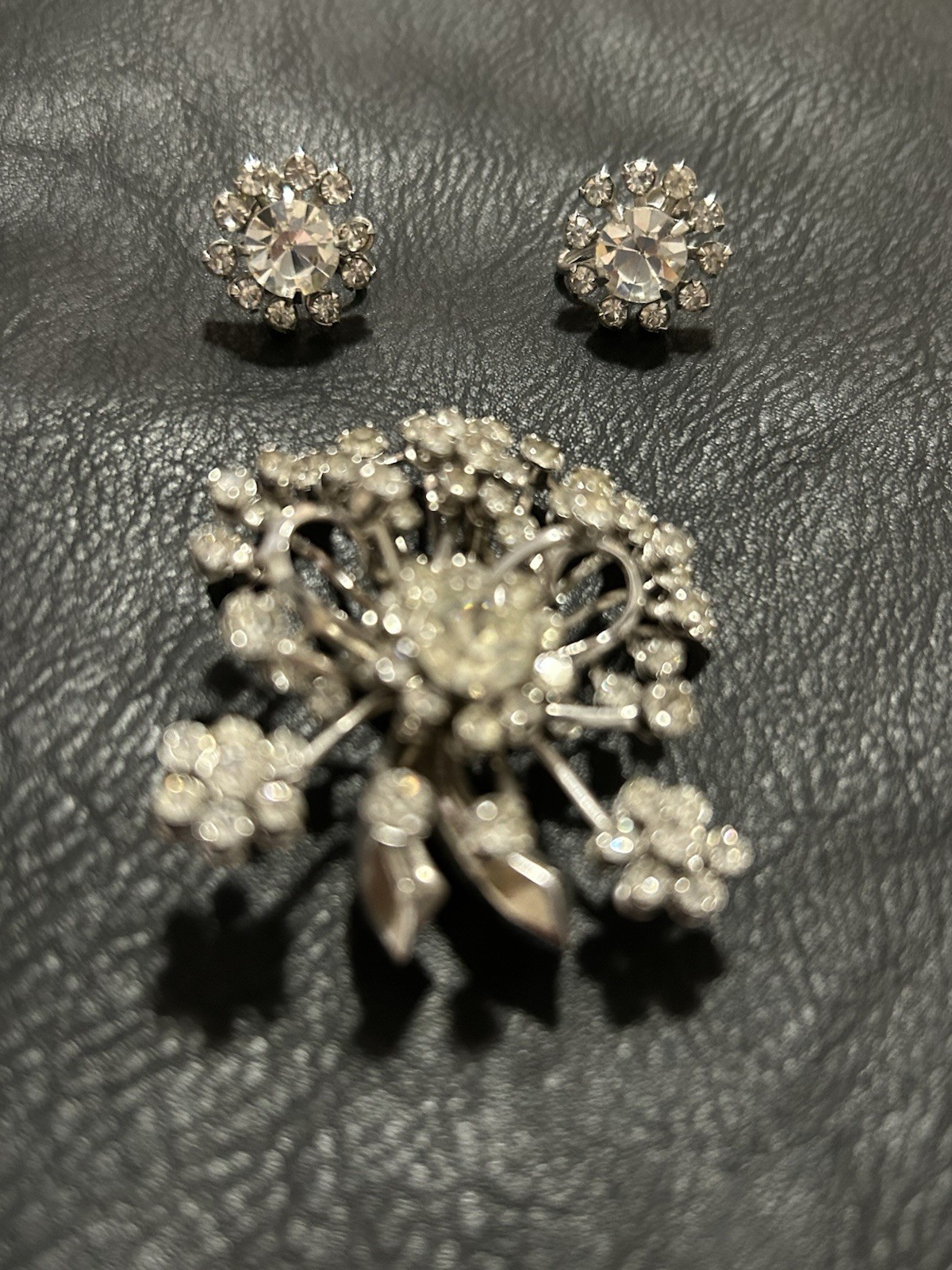 Vintage Rhinestone Screwback Earrings and Brooch Set