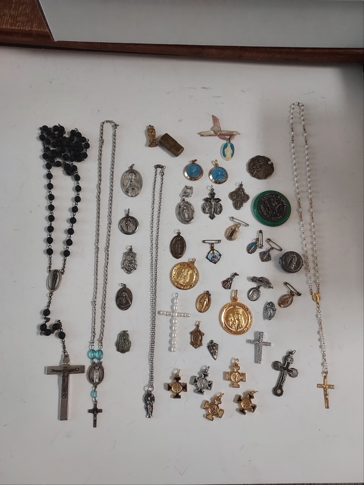 Huge Religious Lot Cross Rosary Beads Small Silver Pin Charms Mixed Lot 40 Pcs.