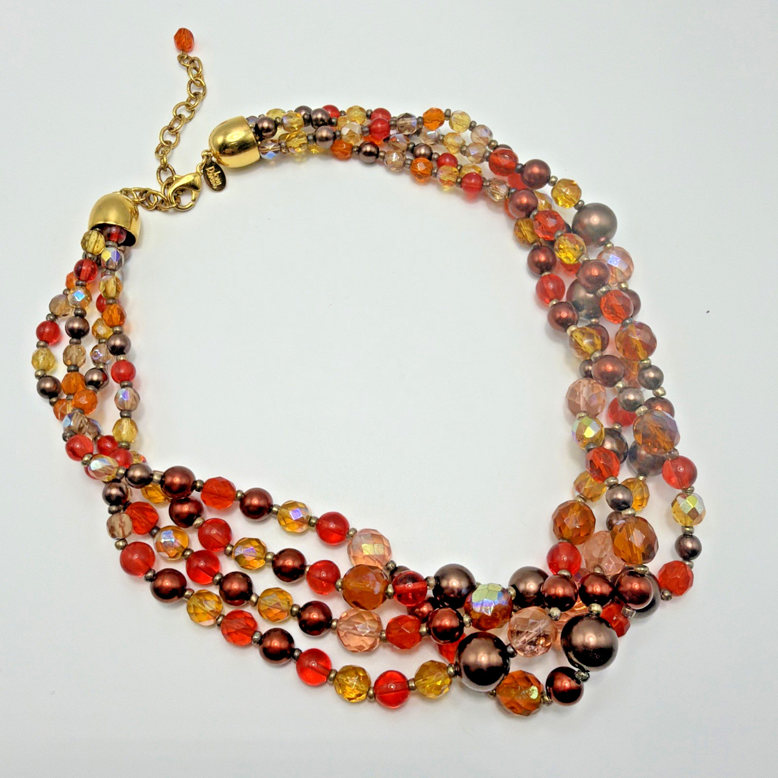 Joan Rivers Multi Strand Glass & Lucite Beaded Necklace Fall Colors Size 21”