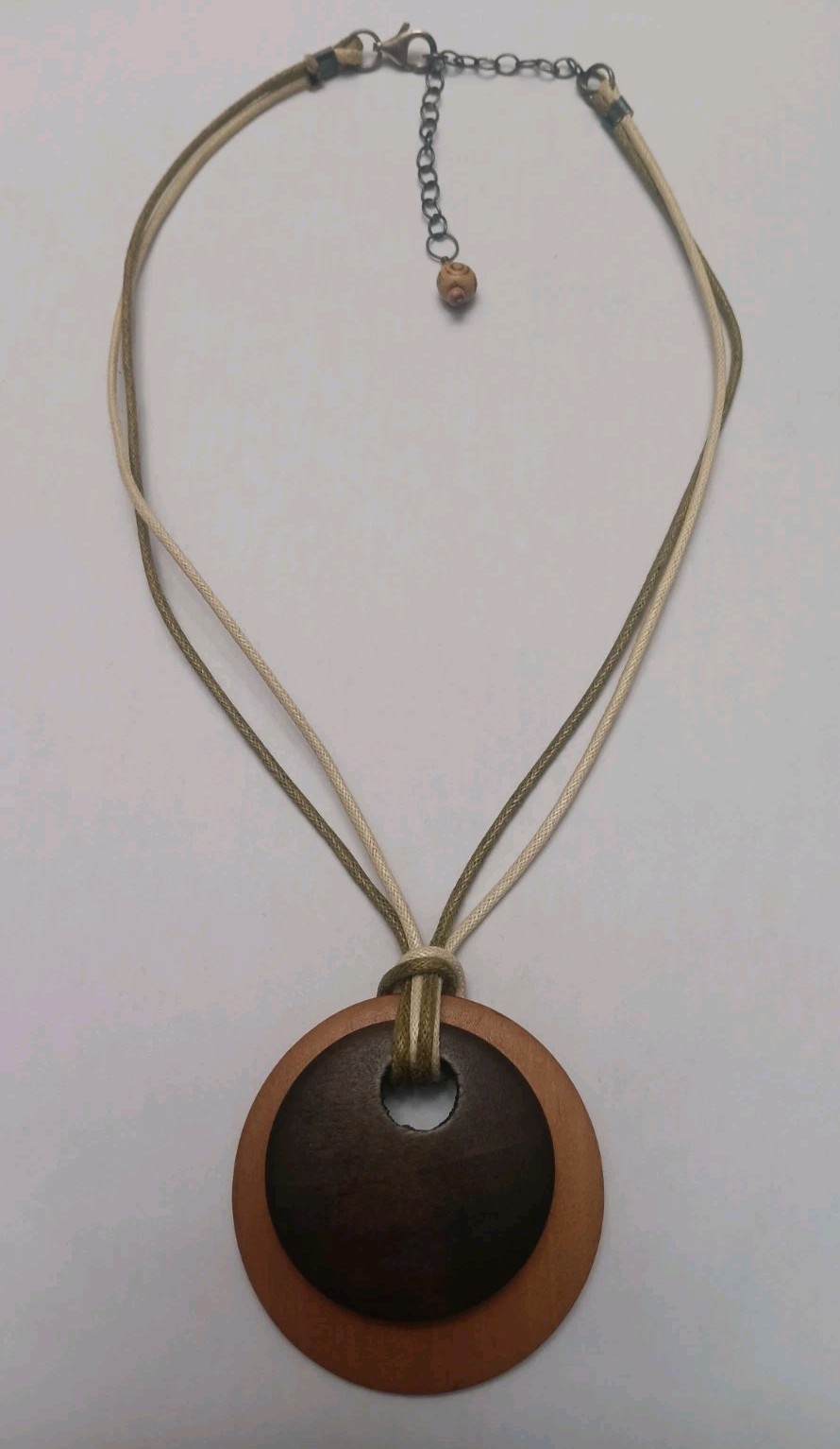 Vintage Sterling Silver 16-19in BoHo Wood And Hemp Rope Necklace 925 Clasp