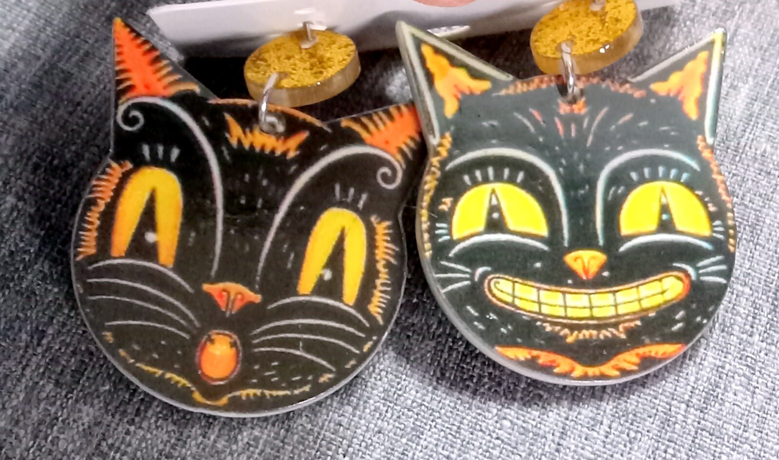Vintage MCM Style Halloween Cat Anthropomorphic Earrings NEW Mid Century Modern