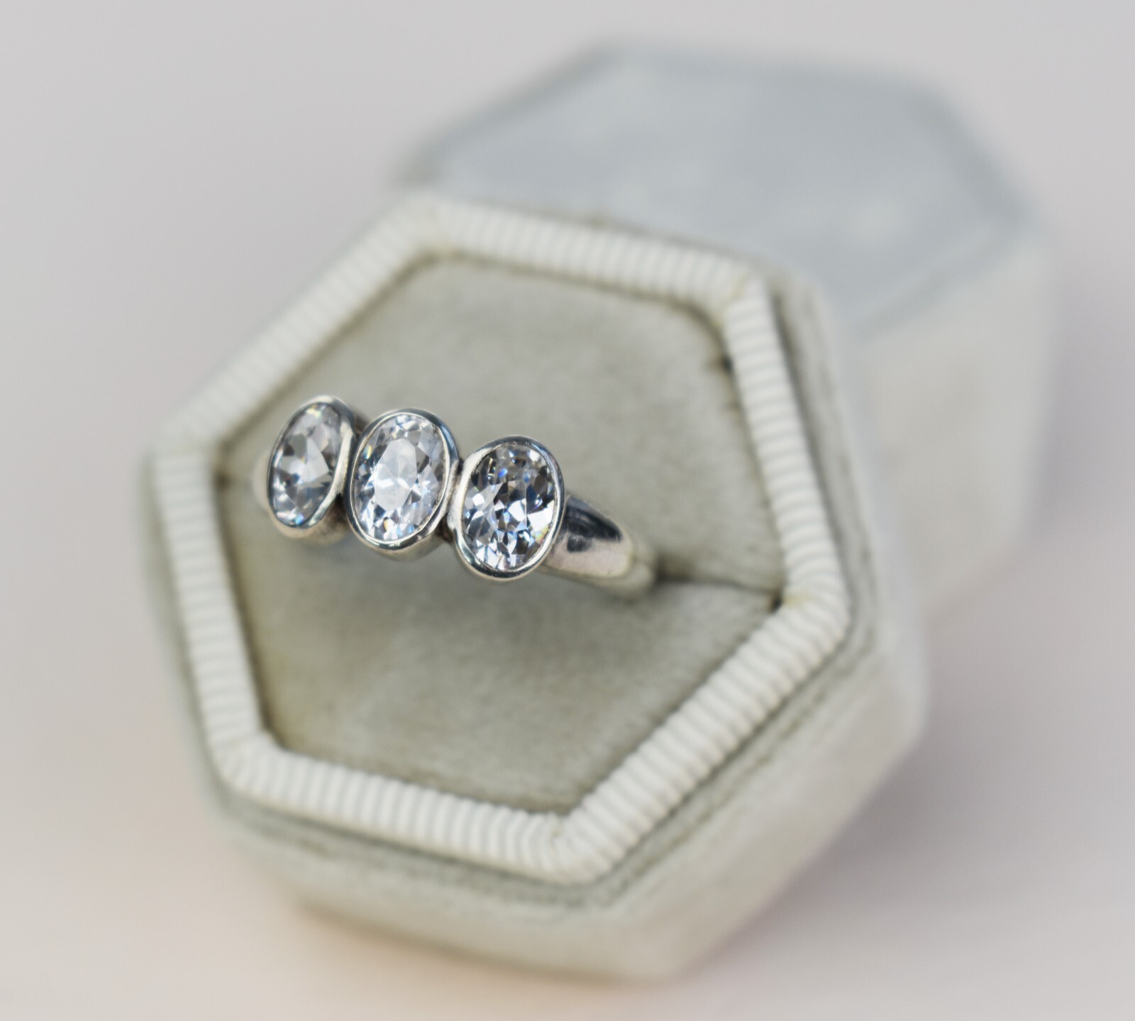 Chunky sterling silver ring with clear gemstone, basic casual right hand ring
