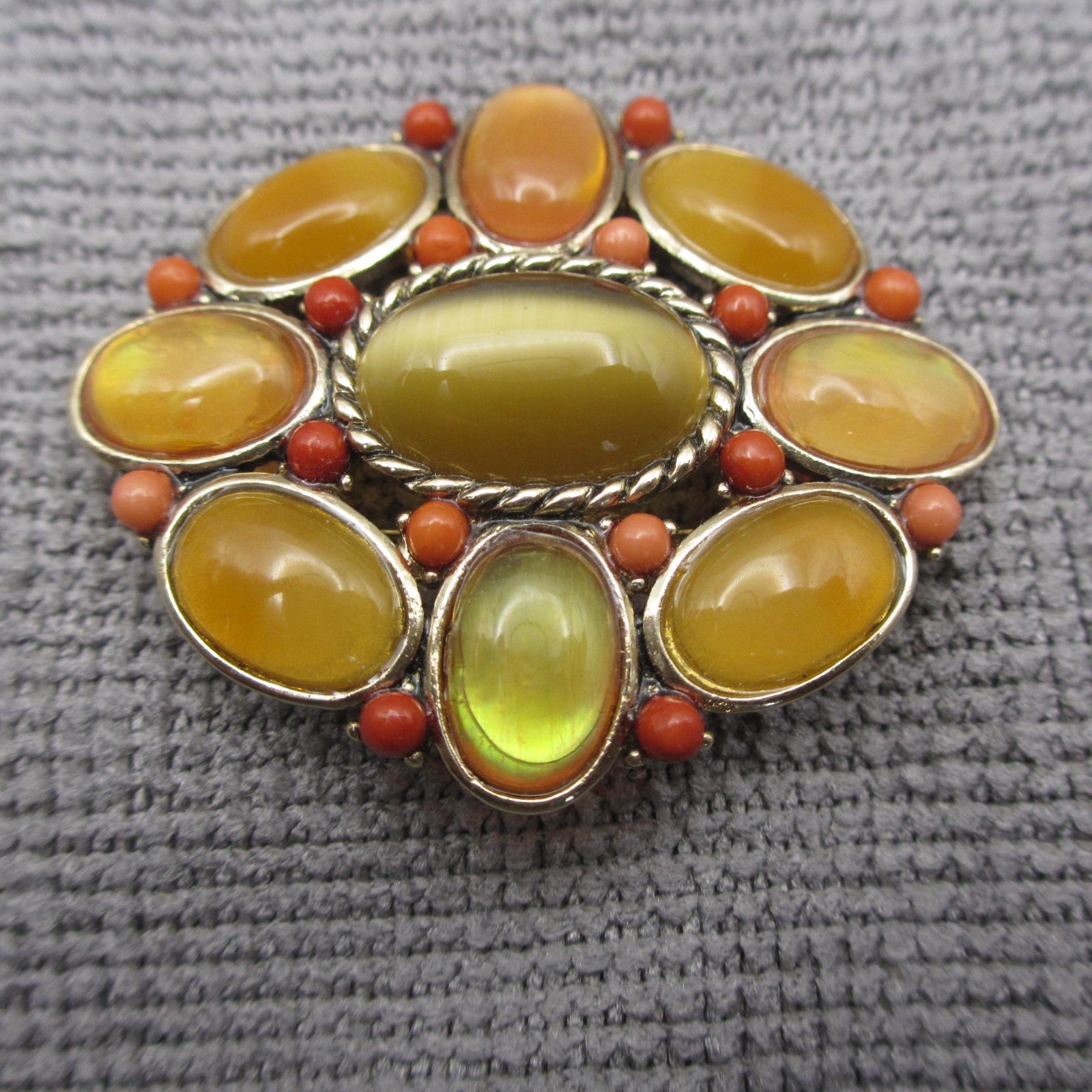 Monet Brooch Fall Colors Cabochon Oval Gold Tone