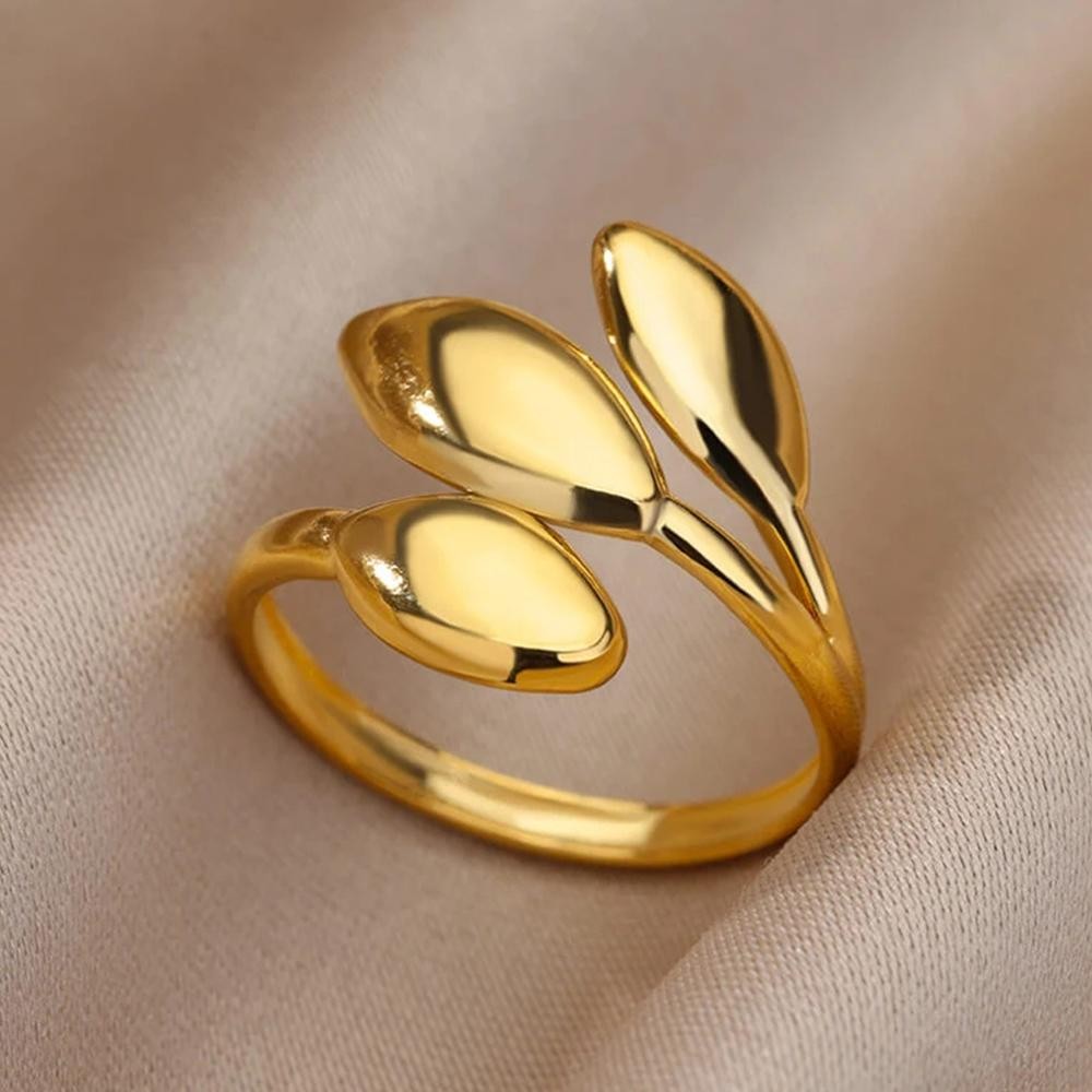 Vintage Geometric Flower Adjustable Ring Gold Plated 316l Stainless Steel Gift
