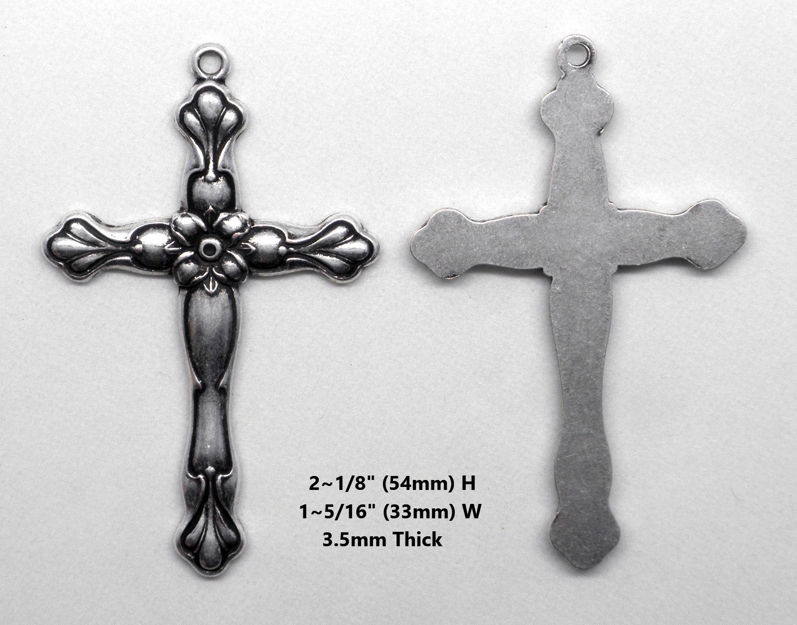 #1121 ANTIQUED .925 STERLING SILVER PLATED DIE STRUCK CROSS W/TOP HANG RING
