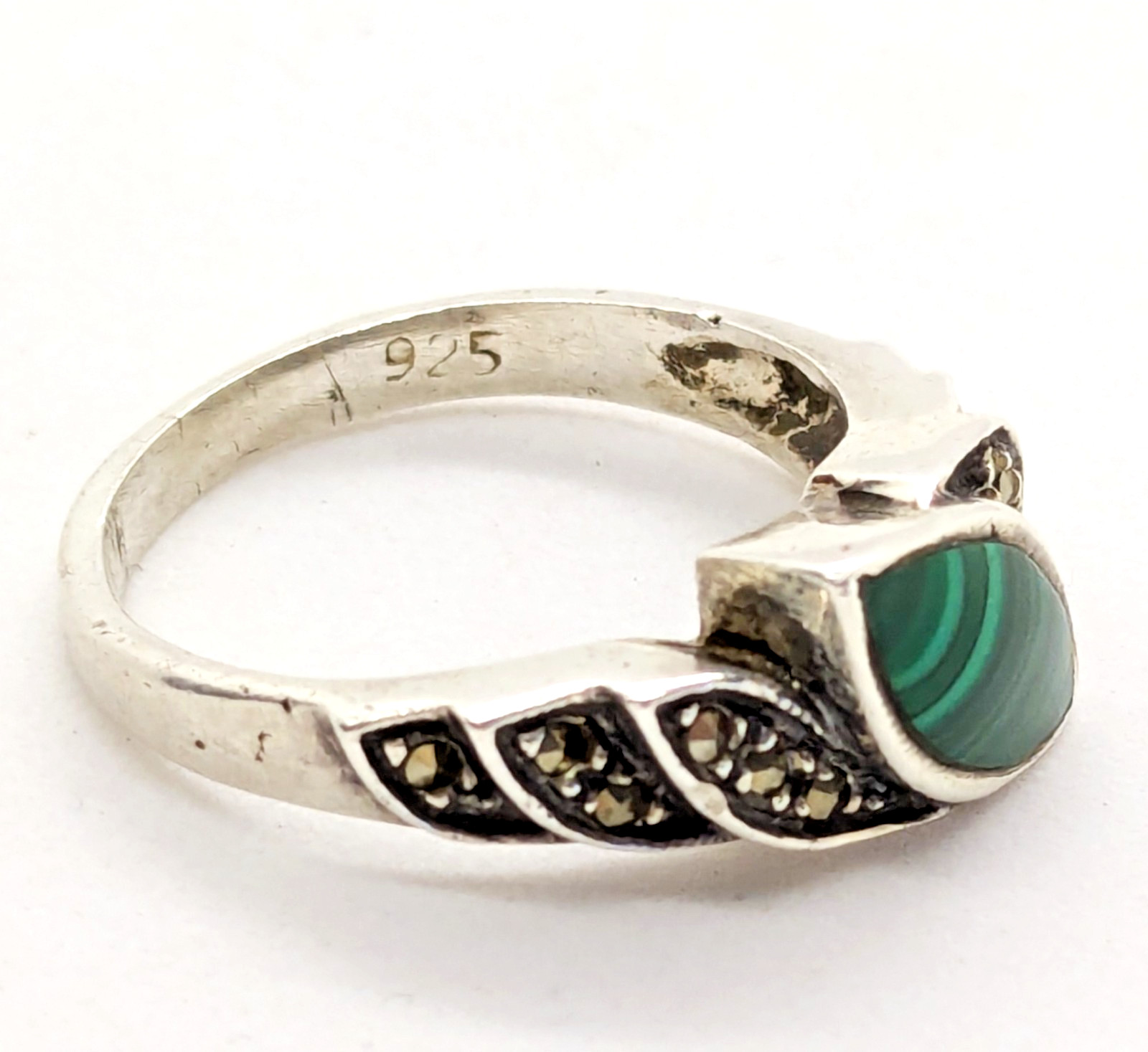 Vintage Elegant RING Silver 925 with Malachite stone -size: 7.25US (17.5mm)| #30