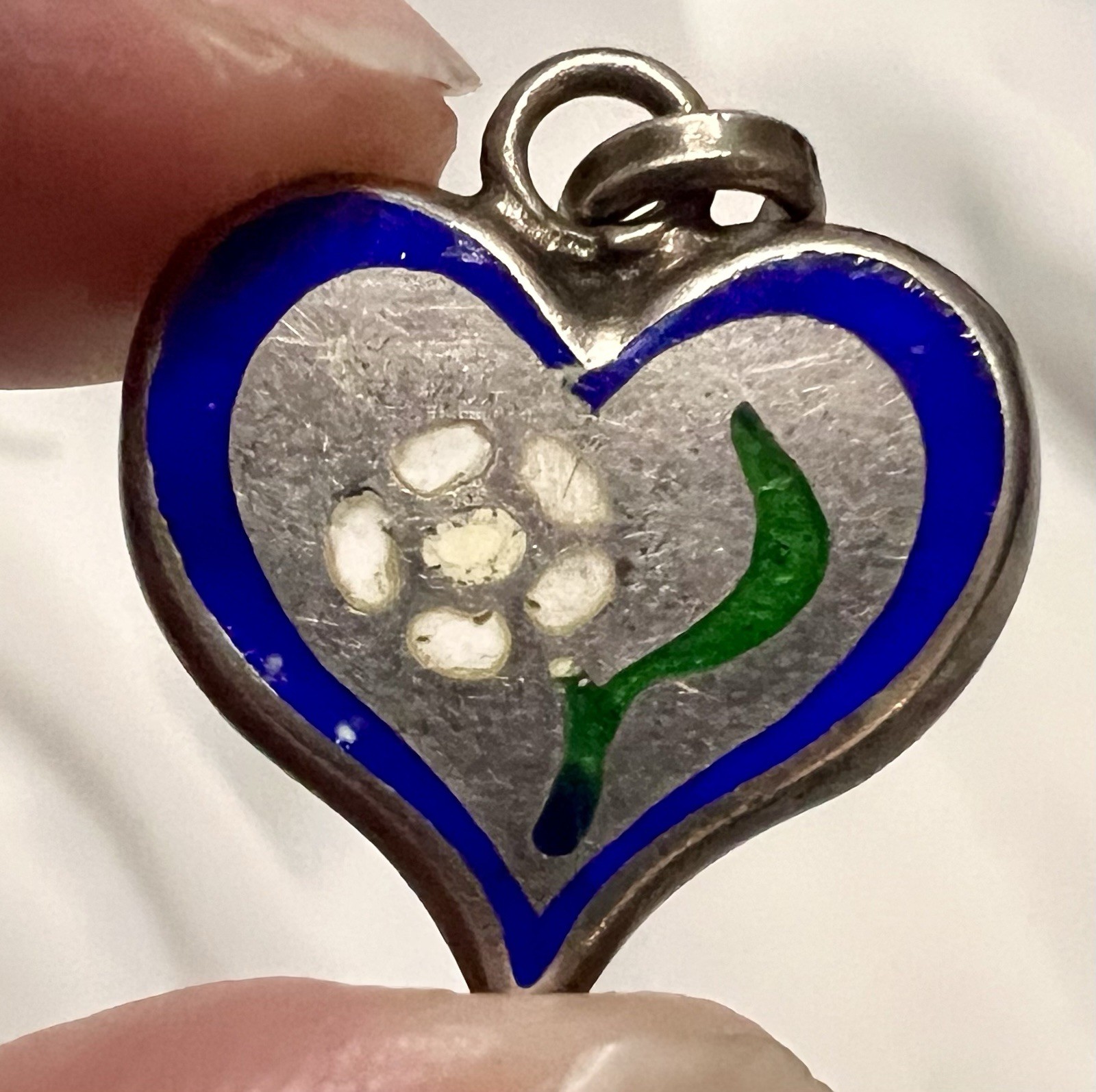 925 STERLING SILVER Enamel HEART & DAISY or ROSE FLOWER Charm PENDANT Vintage