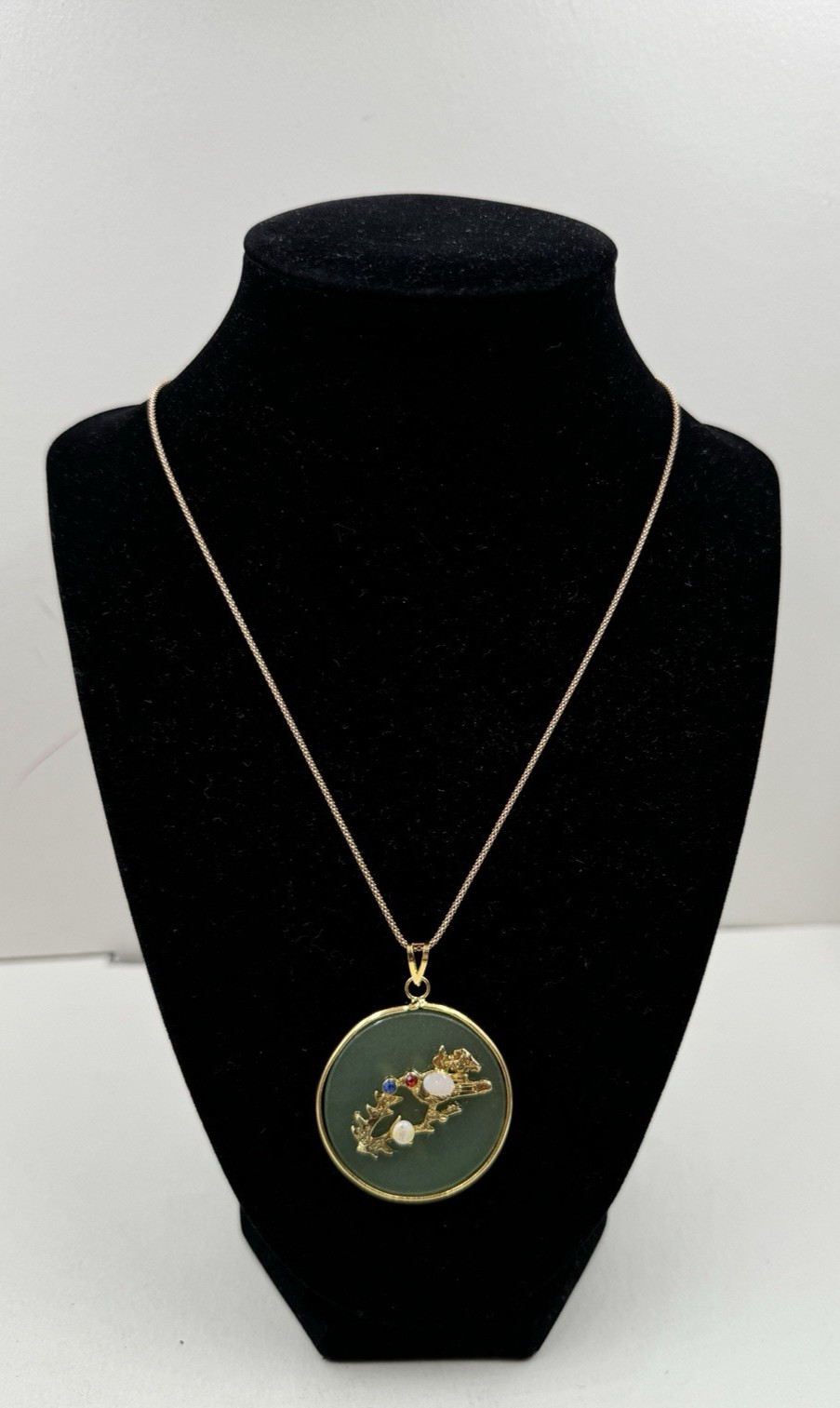 BIRD PENDANT ROUND CHINESE Semi Precious Gemstone NEW OLD VNTG LAPIS AVENTURINE