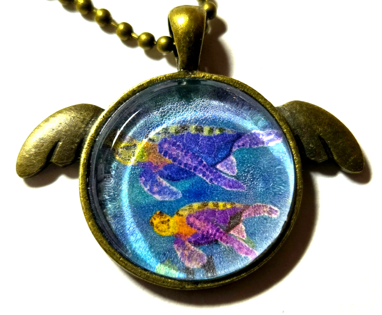 Bronze Glass Sea Turtles Pendant Necklace
