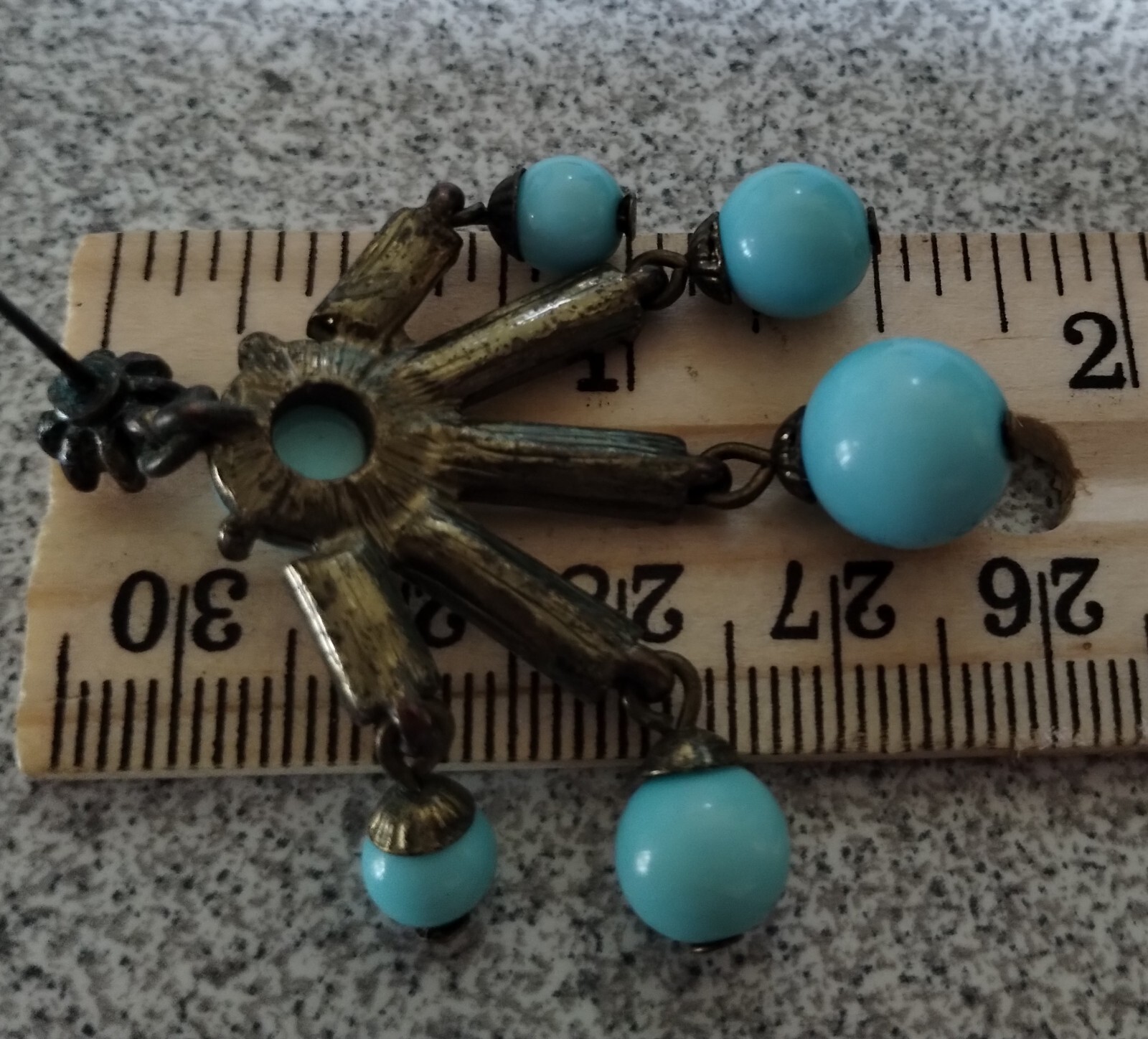 Vintage Light Blue Green (Turquoise like) Chandelier Pierced Earrings by