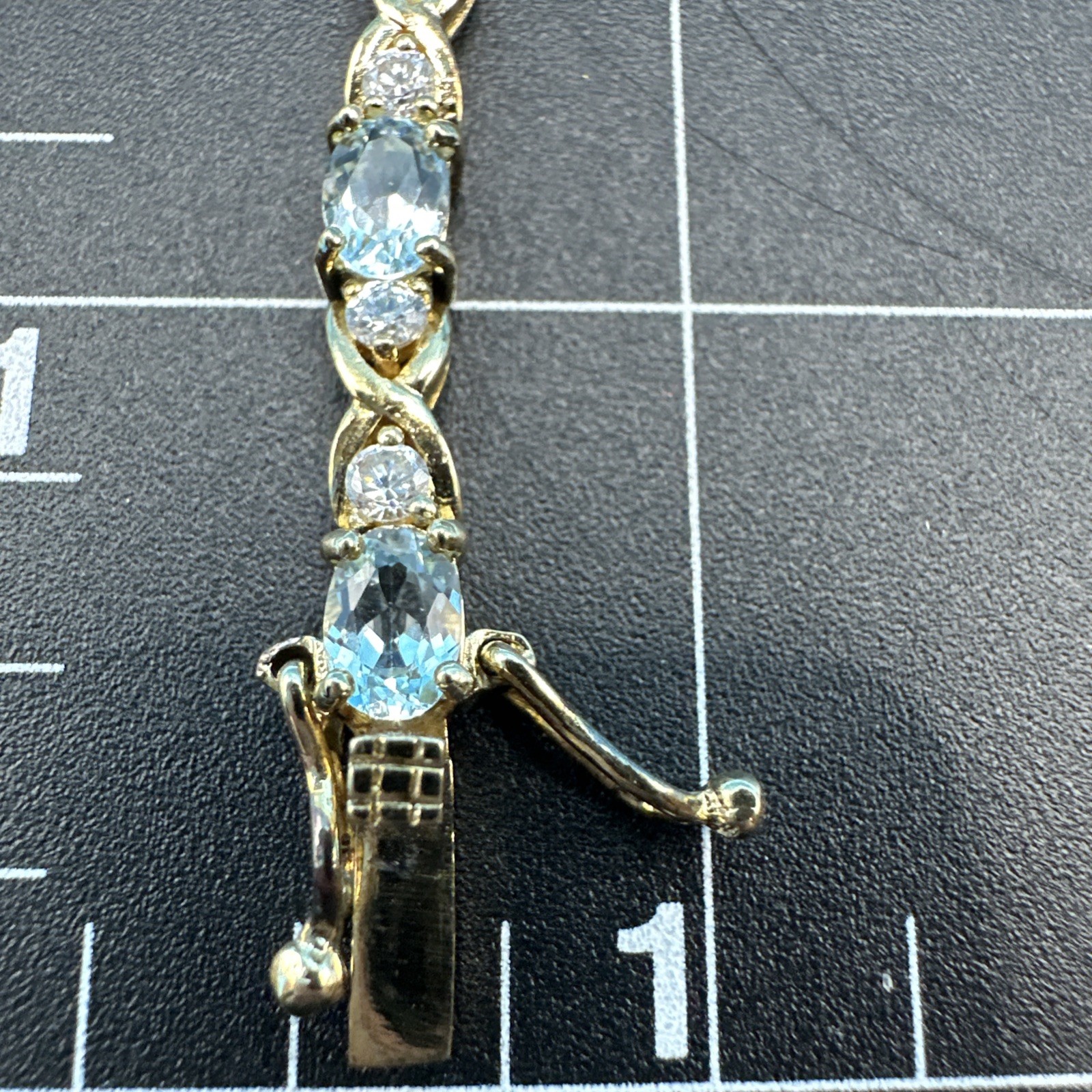 Vintage Suzanne Somers Aqua Blue & White/Colorless CZ 925 Gold Bracelet 7in