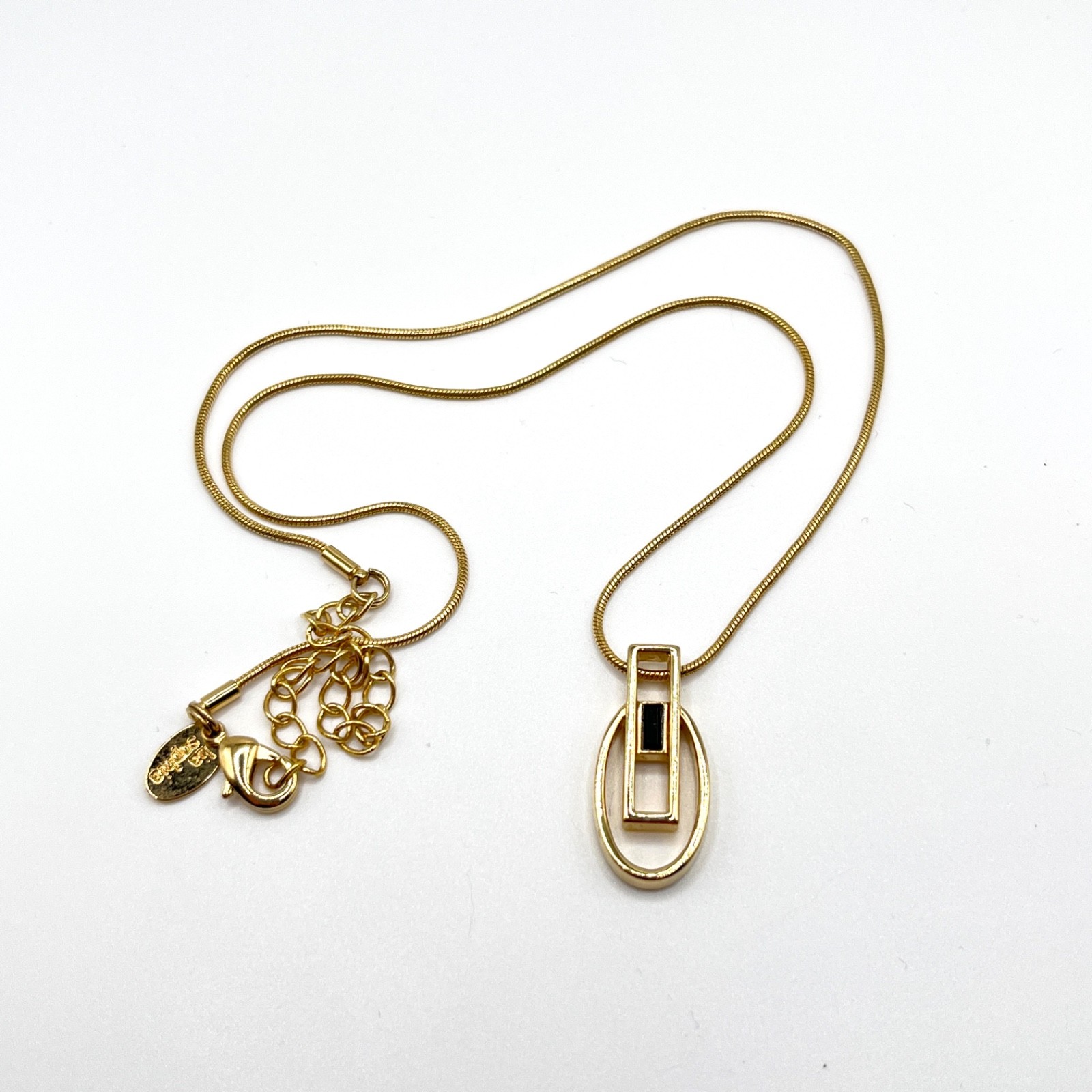 Lia Sophia Oval Square Black & Gold Tone Necklace Dainty Elegant Stackable 18″