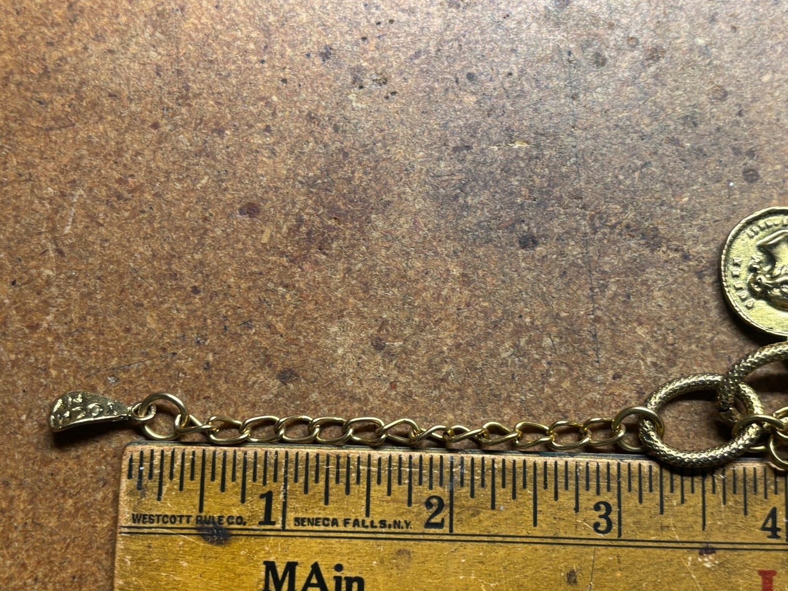 Vintage YOCHI NY Multi Chain Link GREEN ROMAN BRITISH SWISS GOLD COIN Bracelet