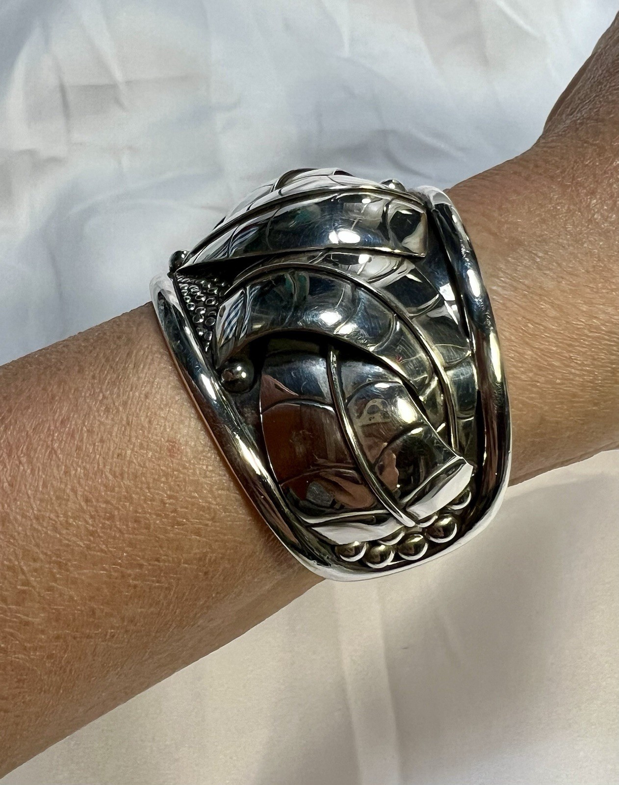 Vintage Engraved leaves SW 925 SS Cuff Bracelet By DDD Dominique Dinouart Doming