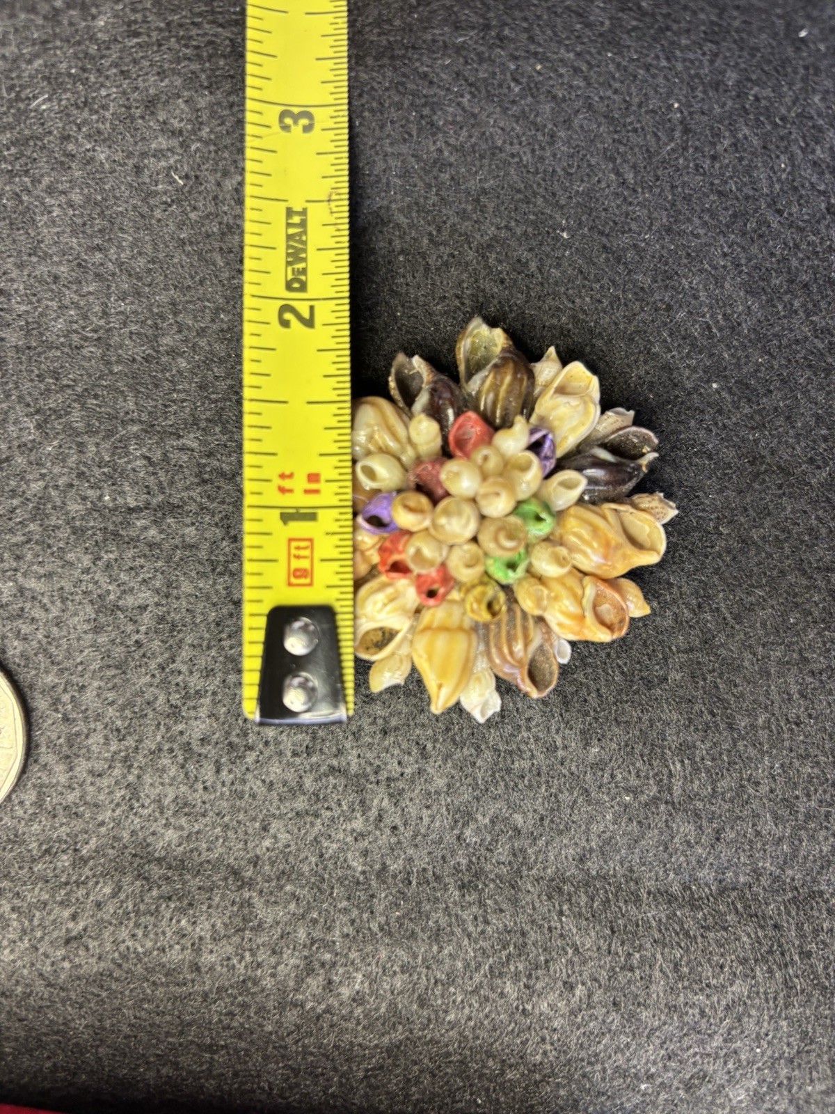 Vtg Artisan Made Natural Seashell Brooch Floral Design Multicolor 2” W/ Box