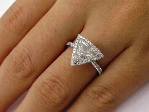 Art Deco Style Trillion Cut Lab Created Diamond 14K White Gold FN Wedding Ring