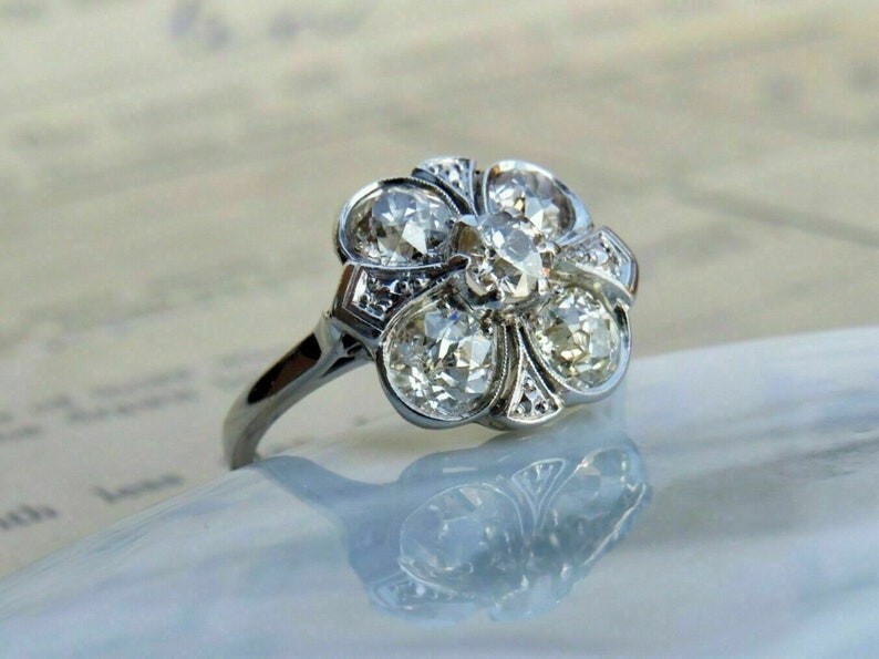 Vintage Flower Inspired Ring Old European Floral Style Edwardian Engagement Ring
