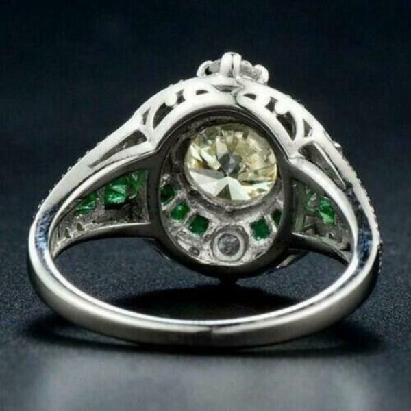 Vintage Art Deco Style Lab Created Diamond Wedding 14K White Gold Finish Ring