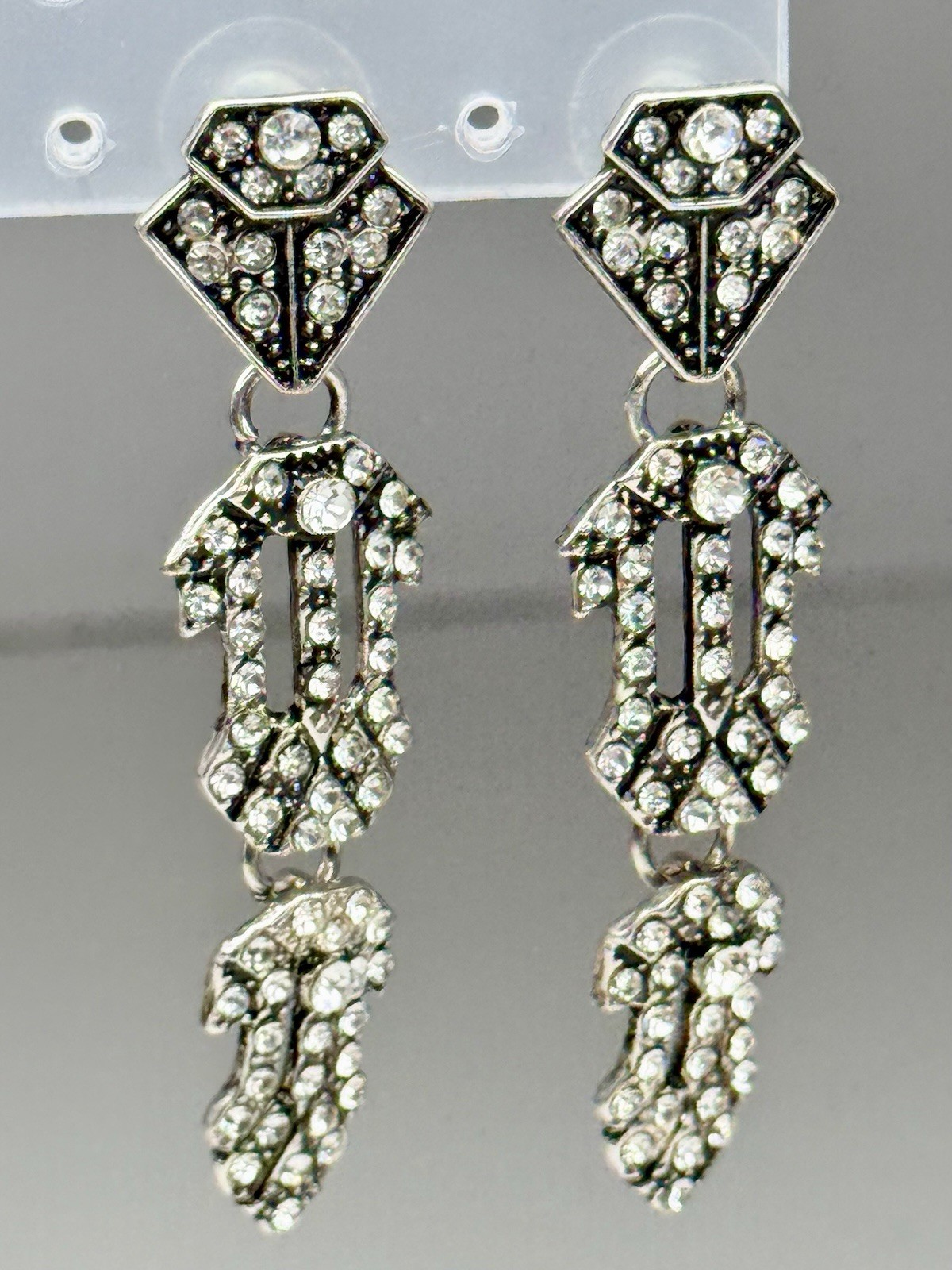 Vintage Art Deco Flapper Rhinestone Earrings Dangle Drop Pierced Gatsby Style
