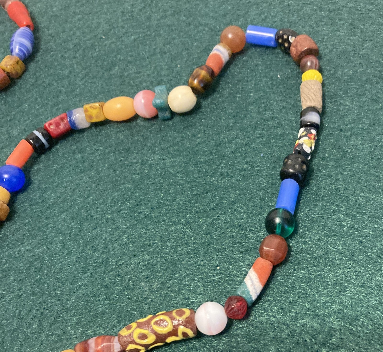 Vintage Artisan Furnace Glass Bead Cane 34″ Necklace 100 Beads Mostly Different