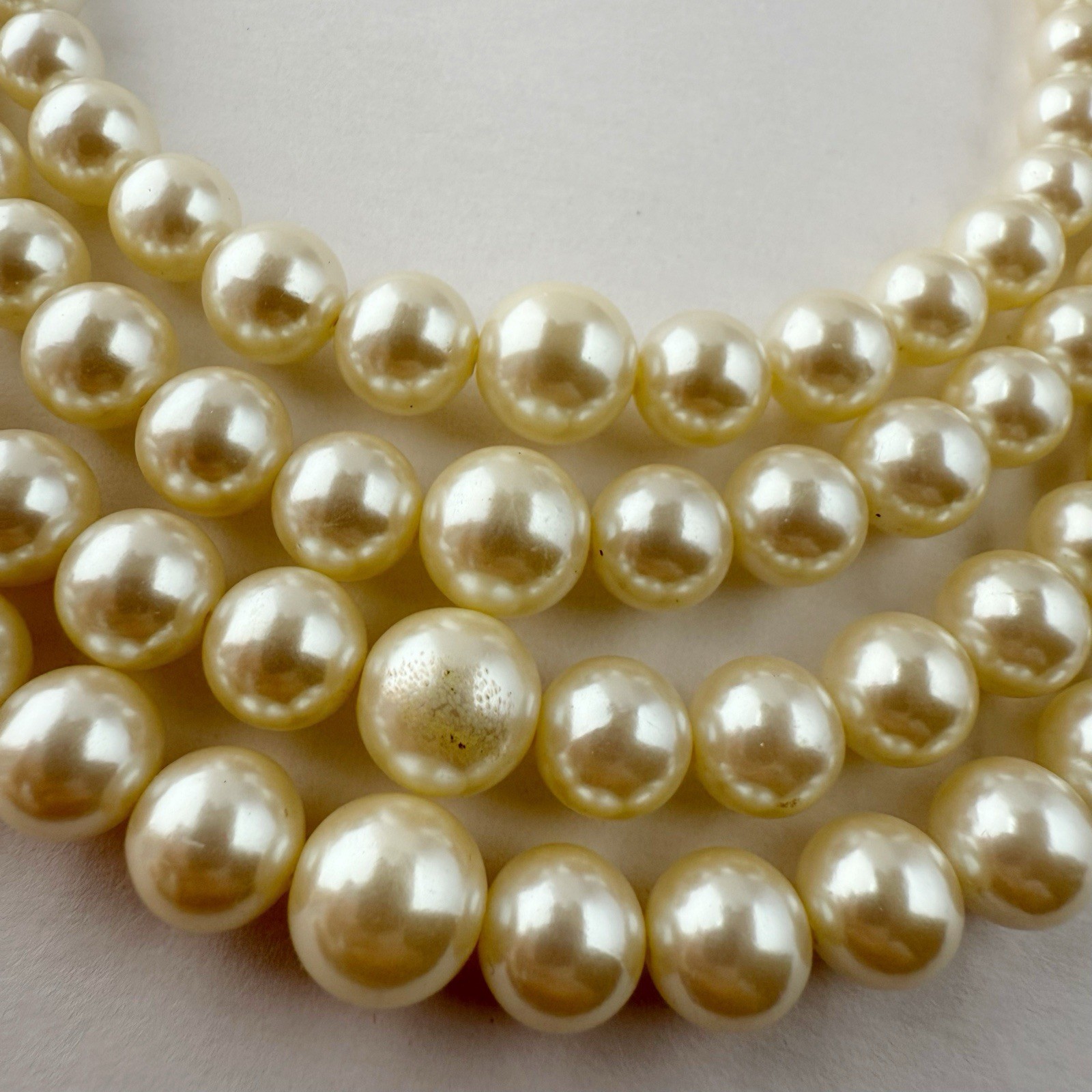 Vintage 4 Strand Faux Pearl Beaded Layered Hook Clasp Necklace