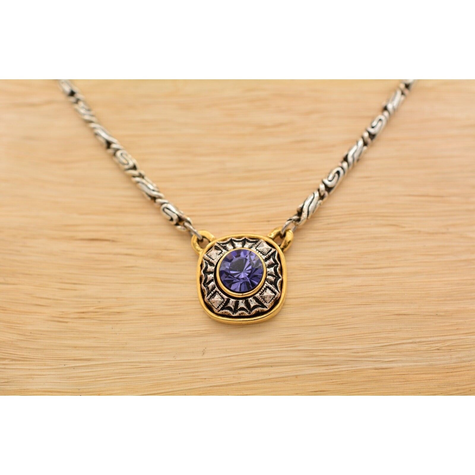 1928 Vintage Crystal Necklace Purple Rhinestone Silver Gold Signed 1990s BinAU