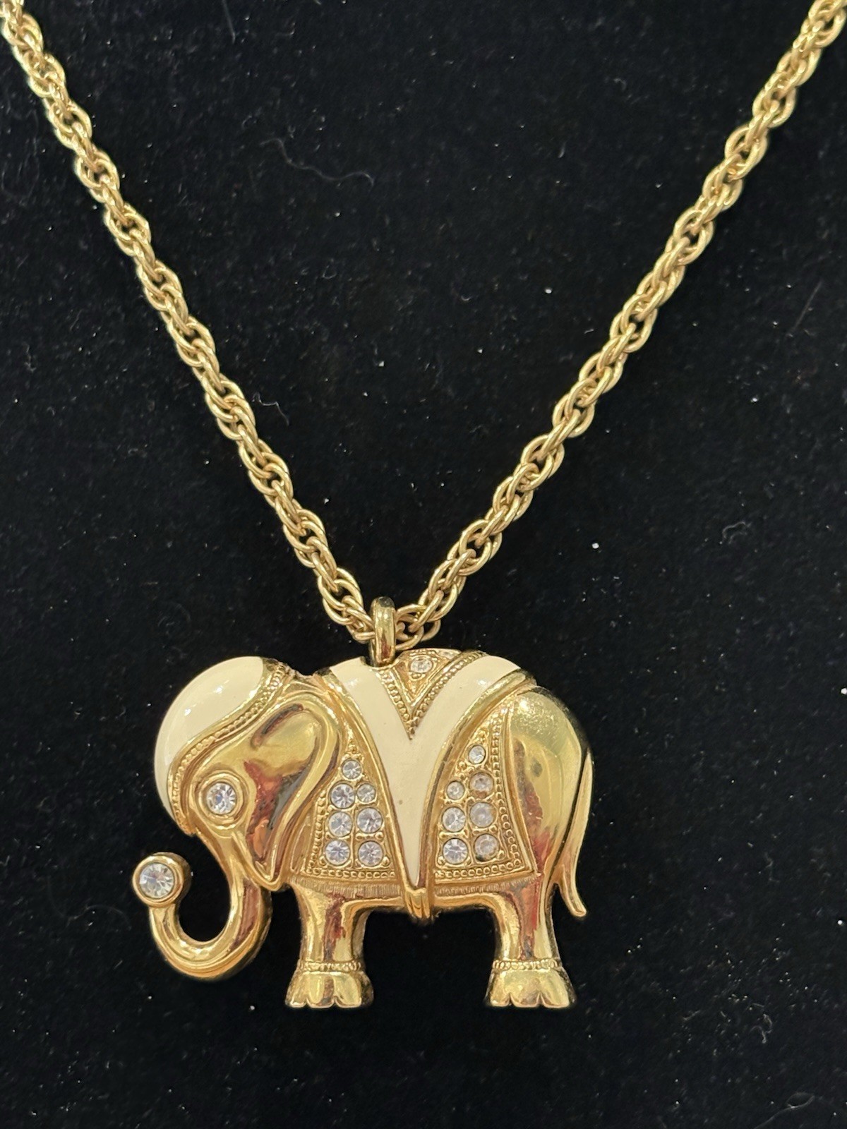 KJL VTG Kenneth J Lane for Avon Enamel & Rhinestones Elephant Necklace Signed