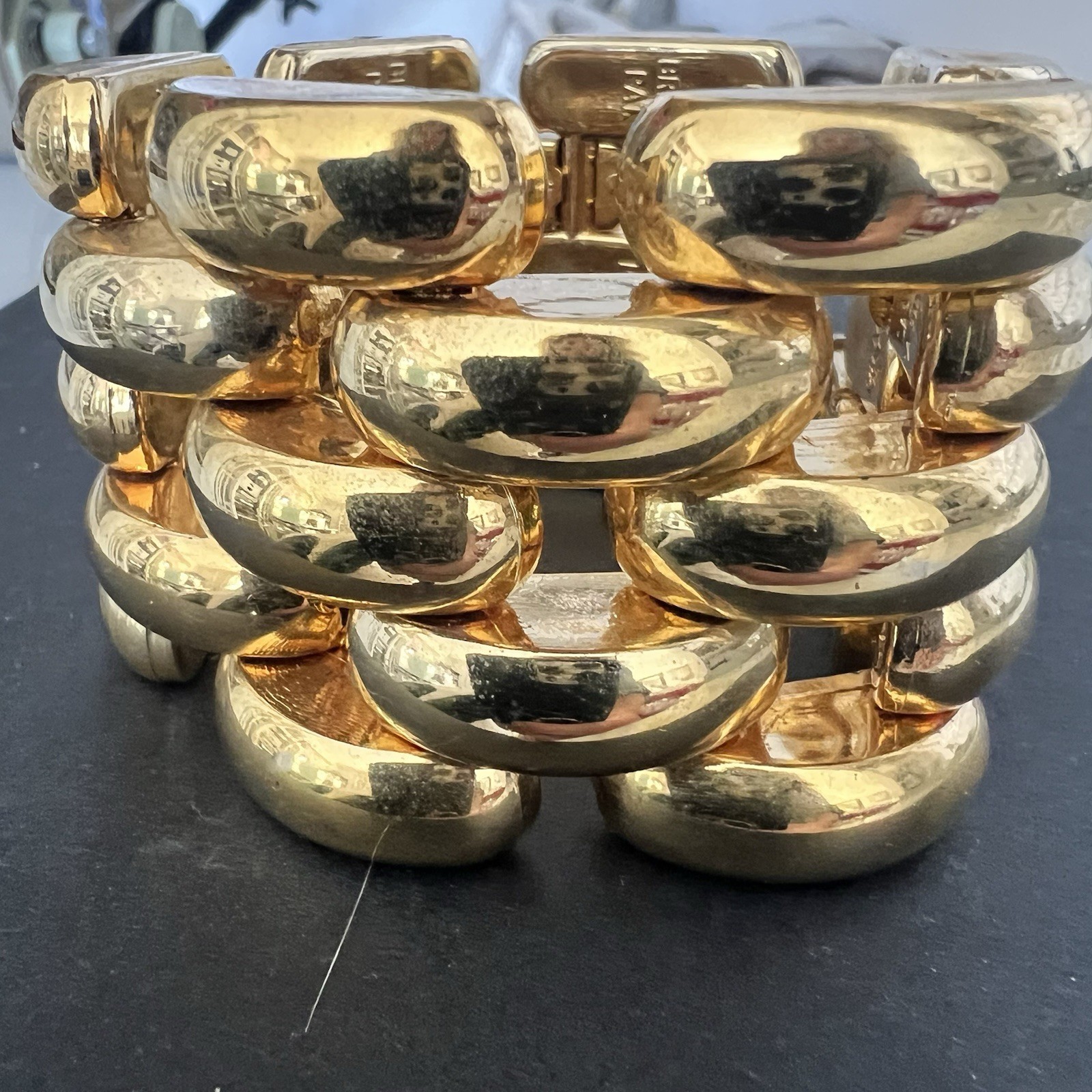 Vtg Italian Bracelet Brev. Pat. gold Plate 1960s Mid Century 8″ (CLASP DAMAGED)