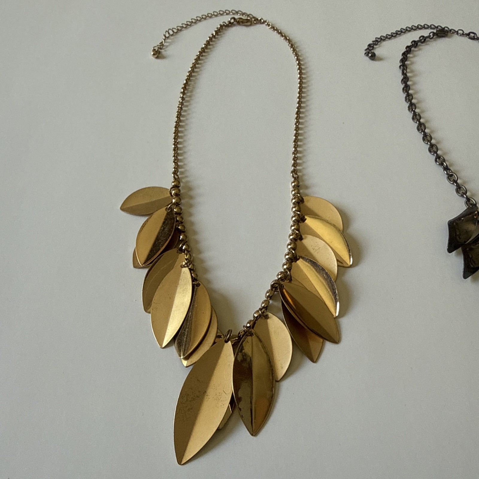 Lot Of 3 Vintage Sexy Nature Leaf Statement Metal Necklaces Gold Green & Black