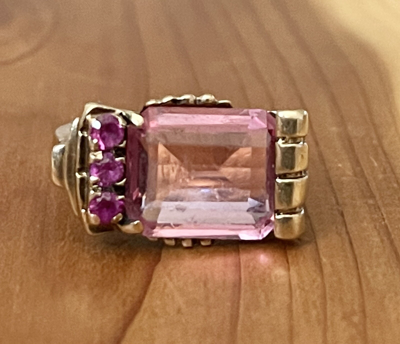 Vintage Retro 40’s-50’s 10K Yellow Gold Topaz, Ruby Stone Cocktail Ring Size 6.5