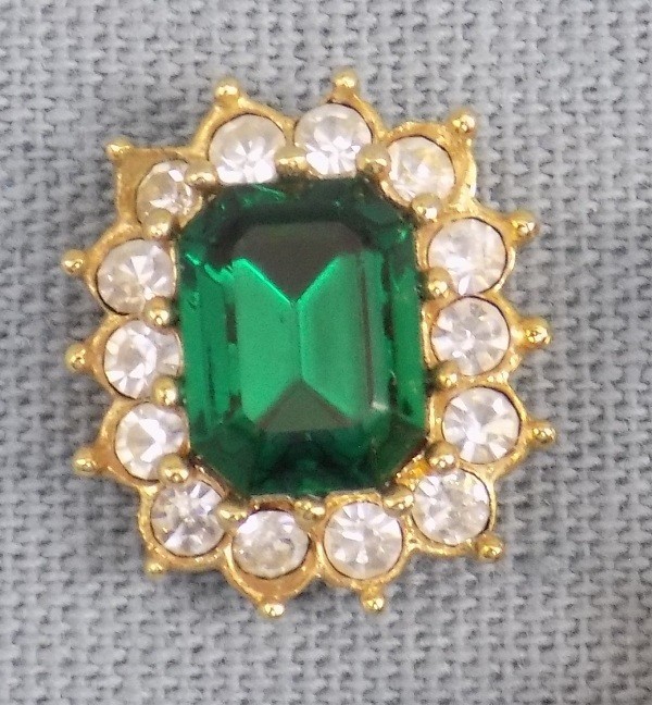 Emerald Green & Clear CZ Roman Signed Pendant & Pierced Earrings Set Rhinestone