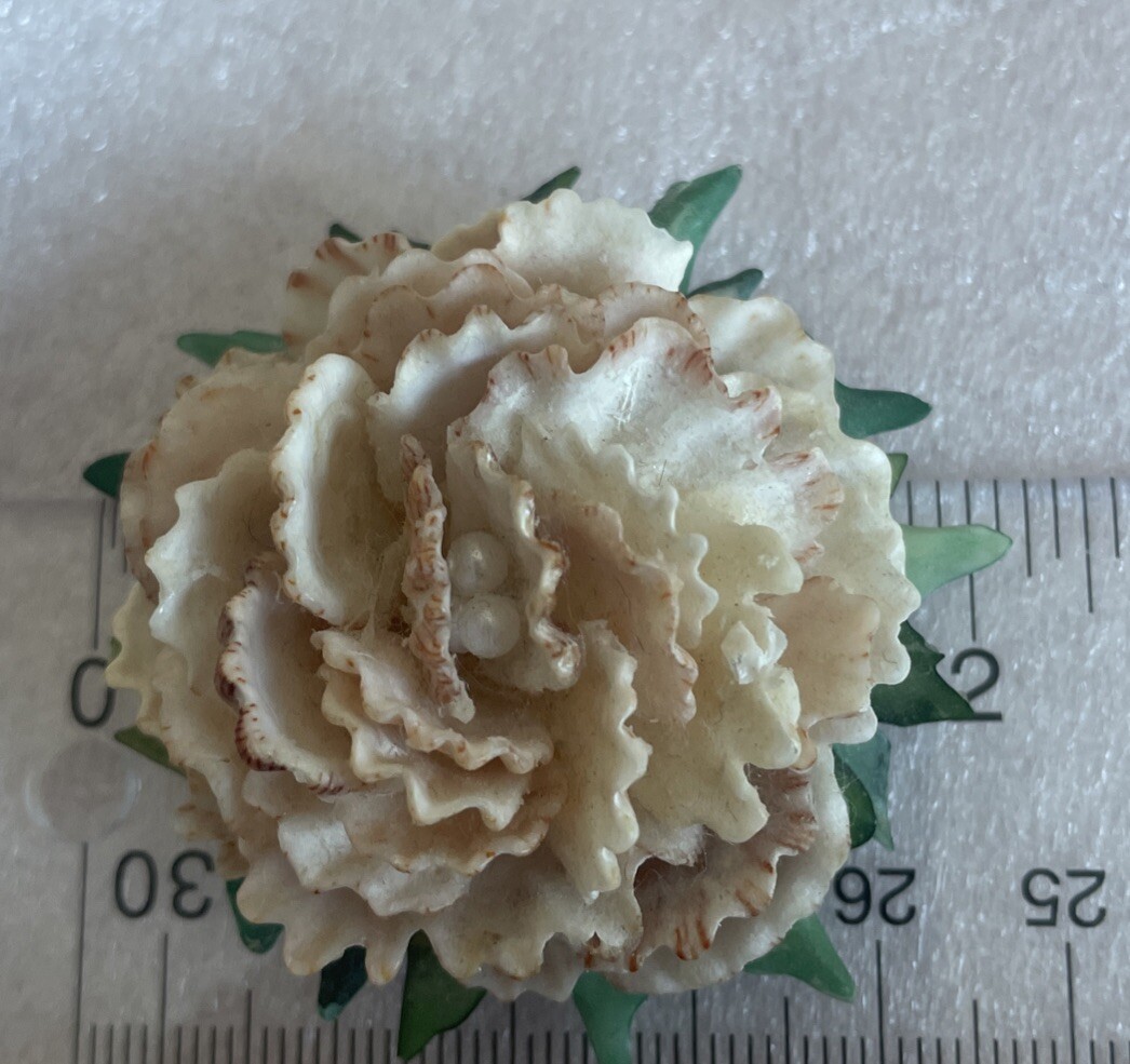 Vintage Peach And Green Celluloid Flower Brooch V27