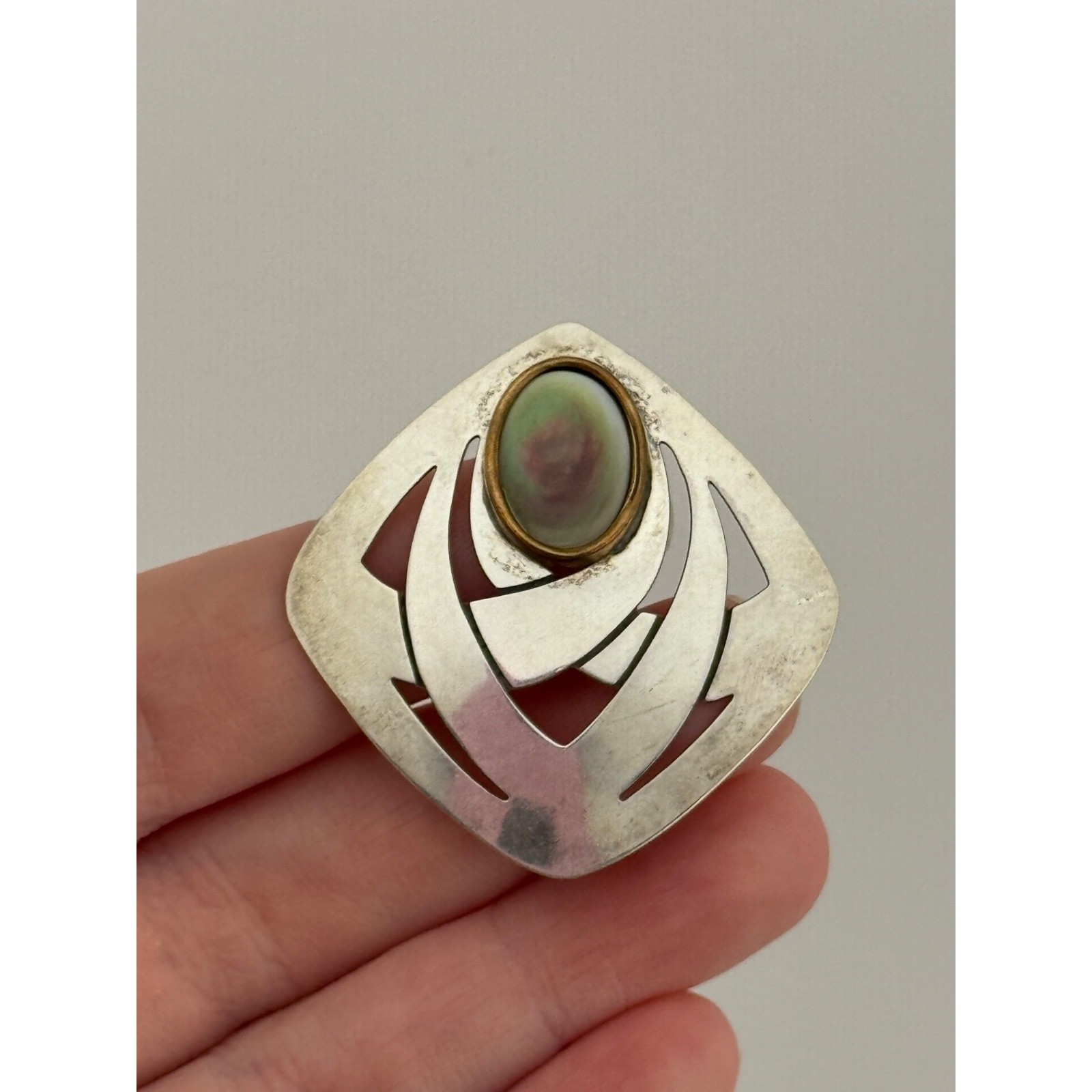 Vintage Stamas Sterling Silver Mixed Metal Modernist Pendant Signed