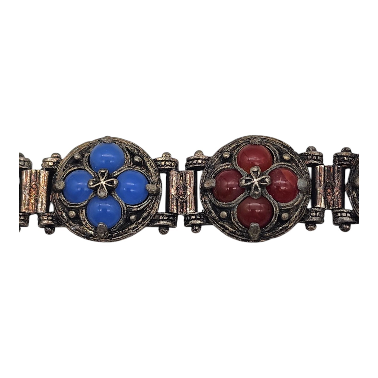 Vintage Estate Glass Stone Panel Bracelet Designer Costume Jewelry