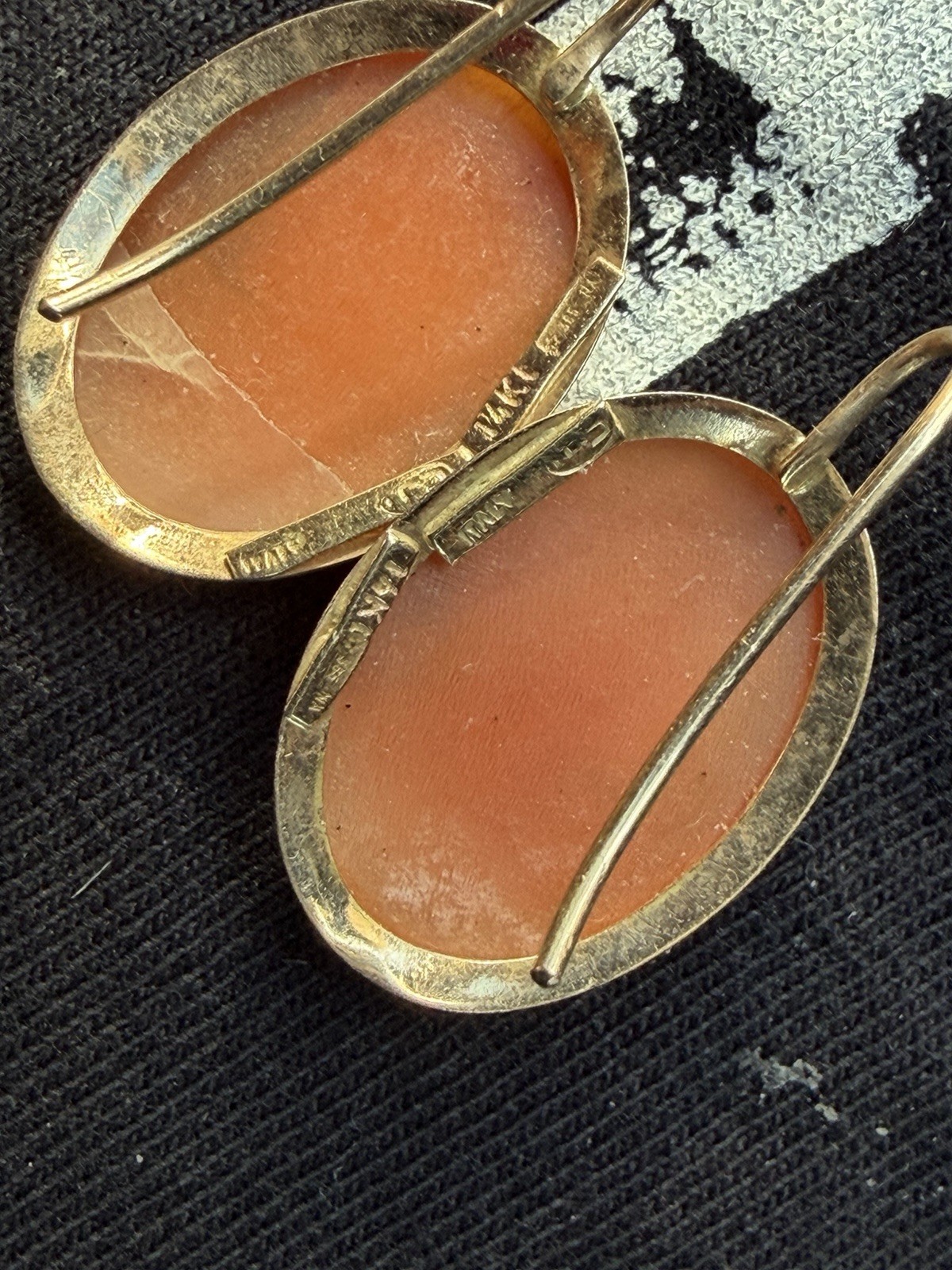 Oval Portrait Cameo Dangle Drop Earrings with Ear Wires, 14 K Gold