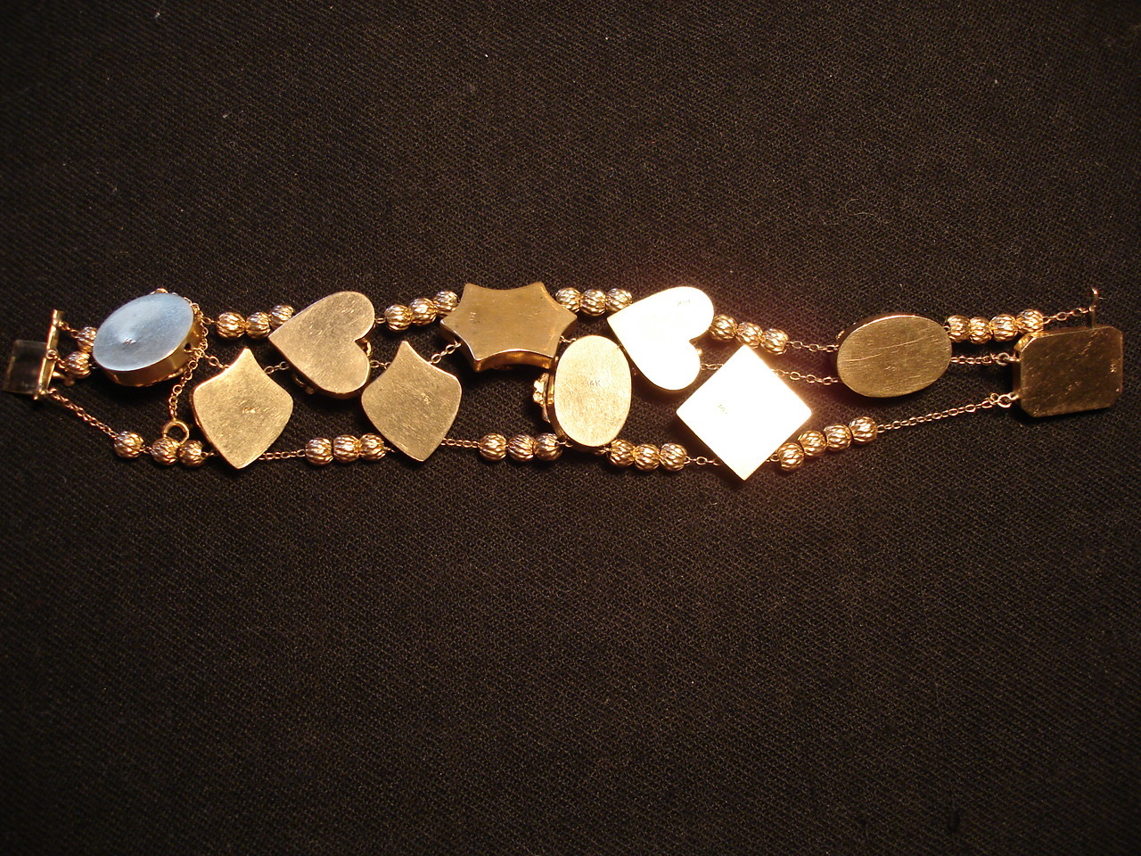Antique Victorian Vintg Heavy Solid 14K Gold Slide Charm Bracelet 62gr Slides