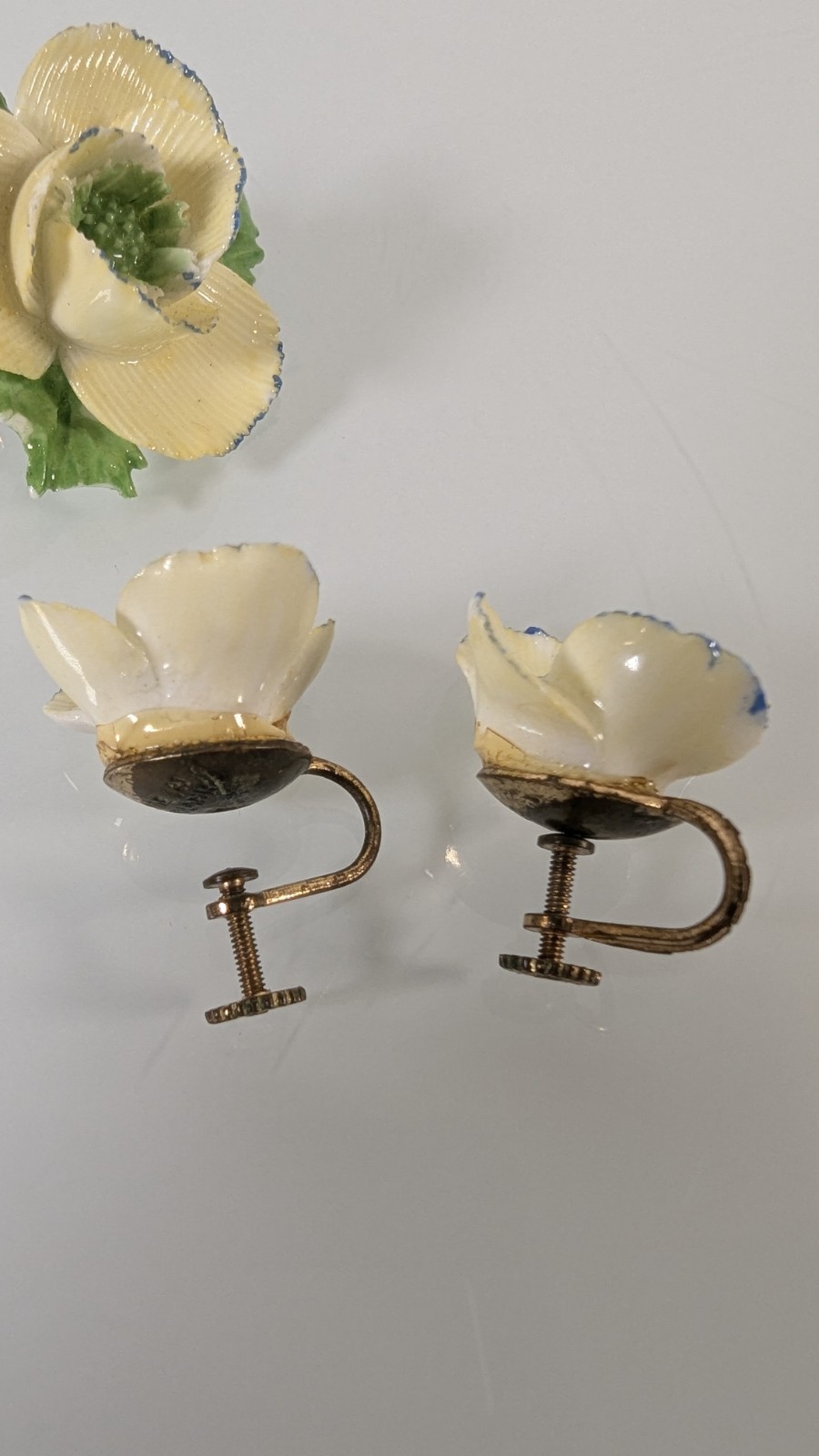 Vintage Adderley Floral Brooch +Earrings Made In England Porcelain Flower